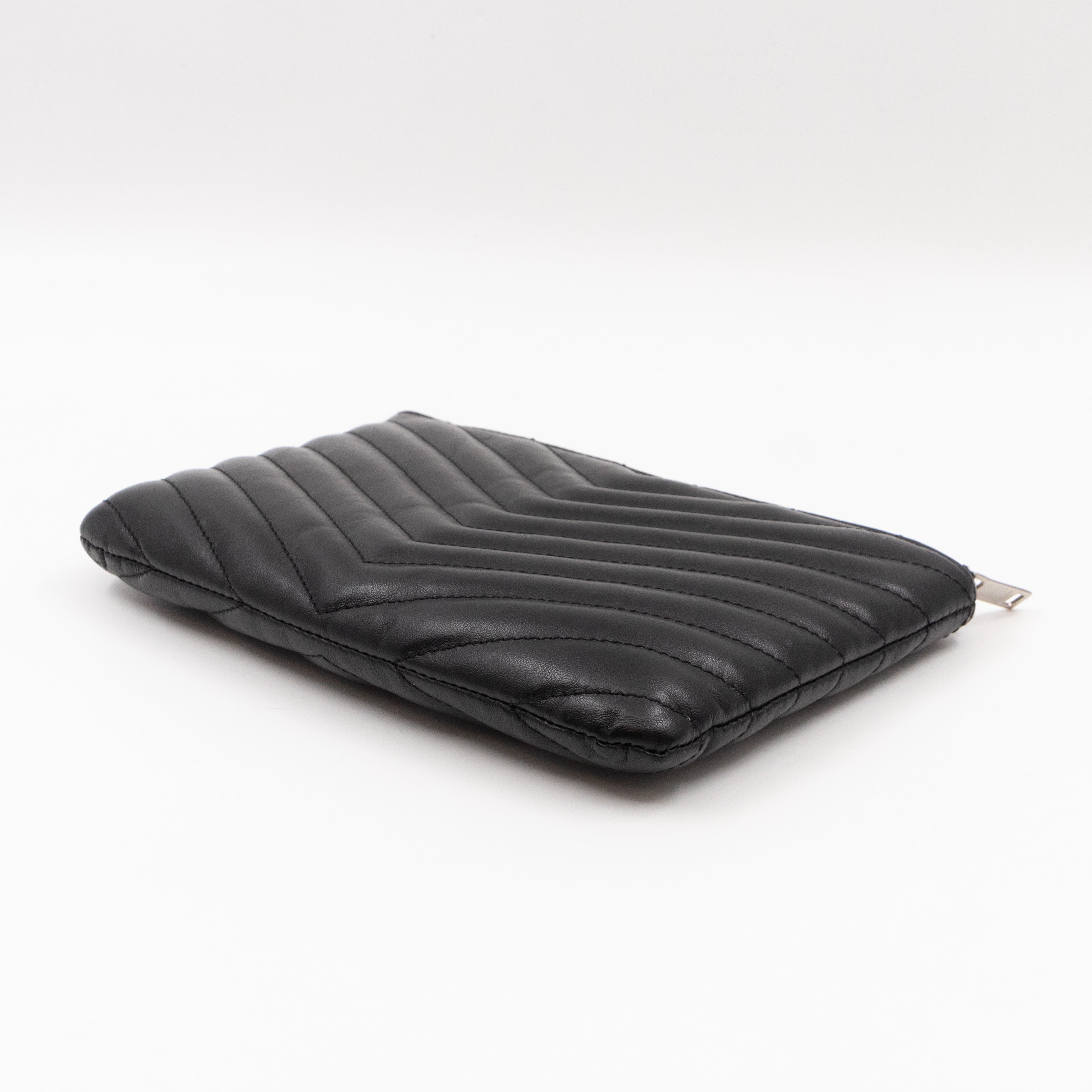 Monogram Pouch Black Matelasse Leather