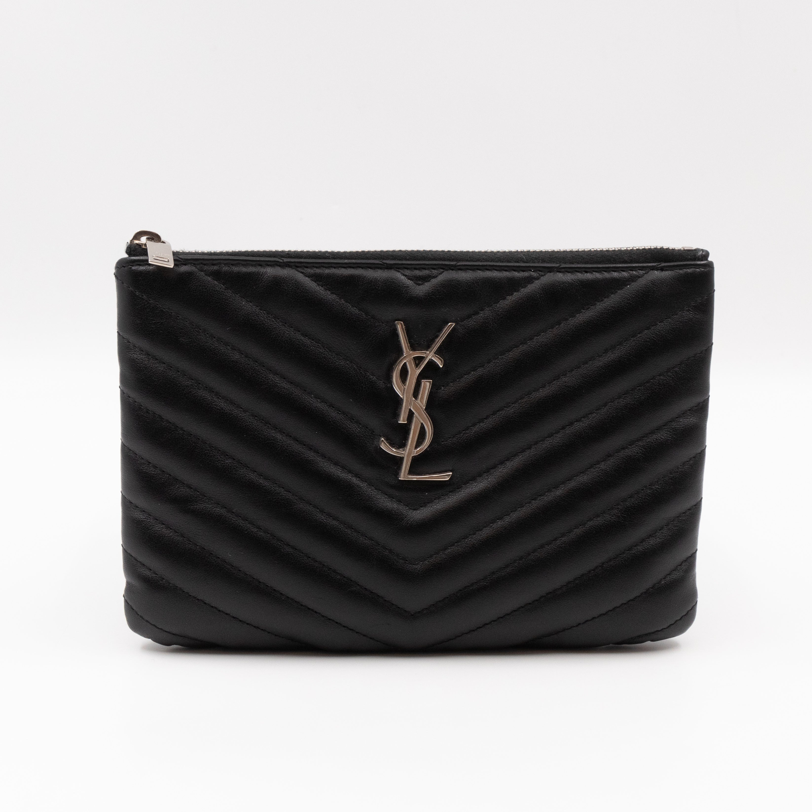 Monogram Pouch Black Matelasse Leather