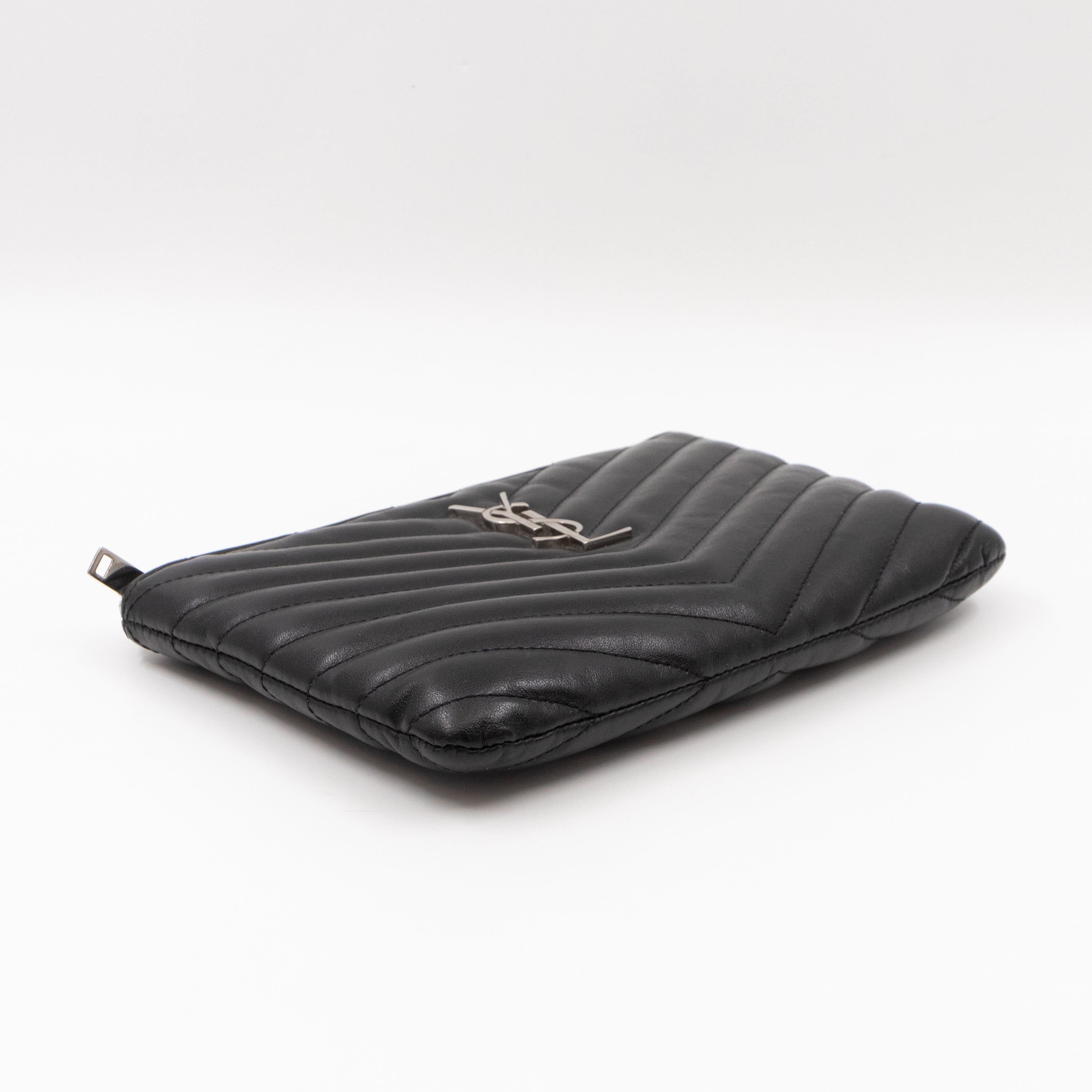 Monogram Pouch Black Matelasse Leather