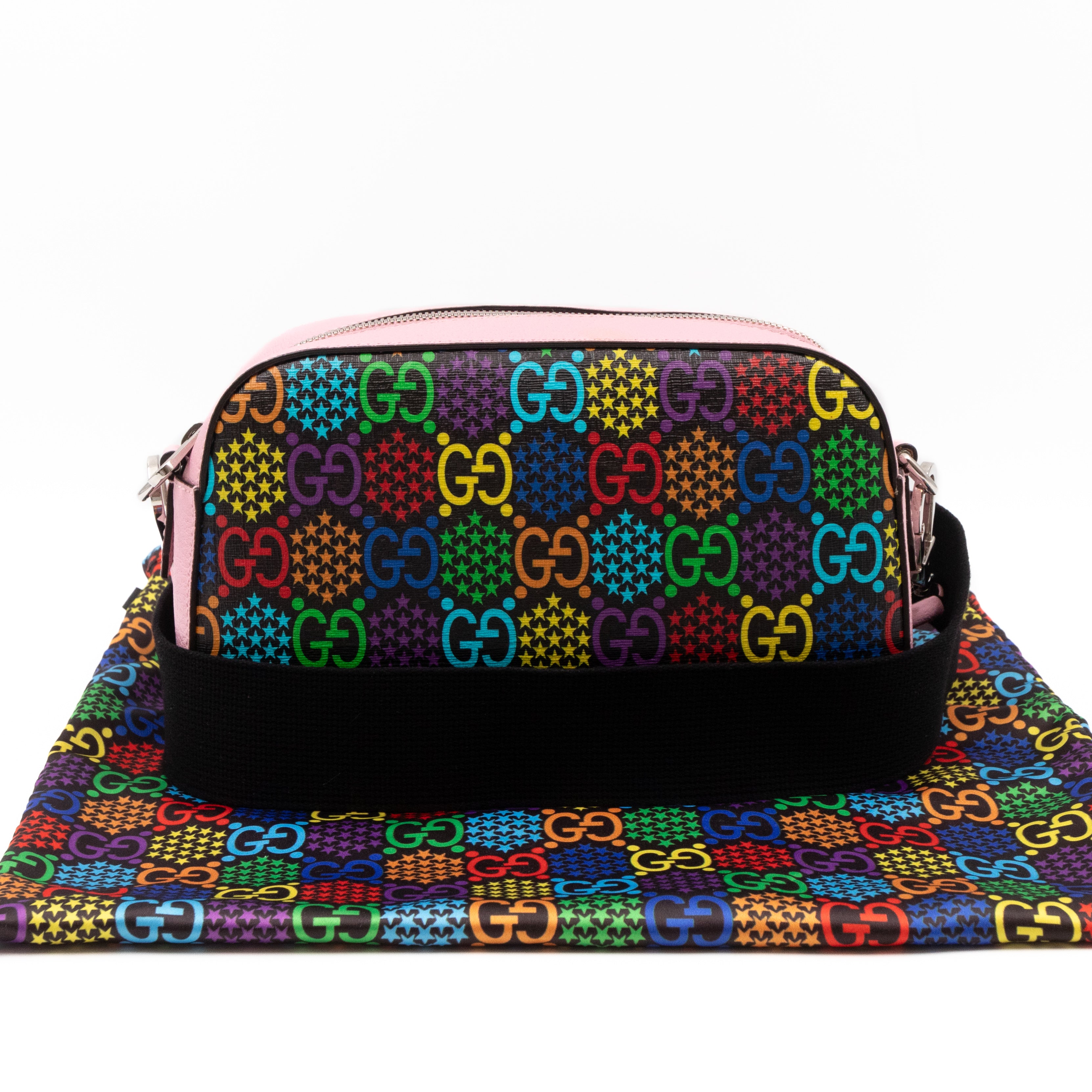 GG Psychedelic Shoulder Bag Canvas Pink Leather