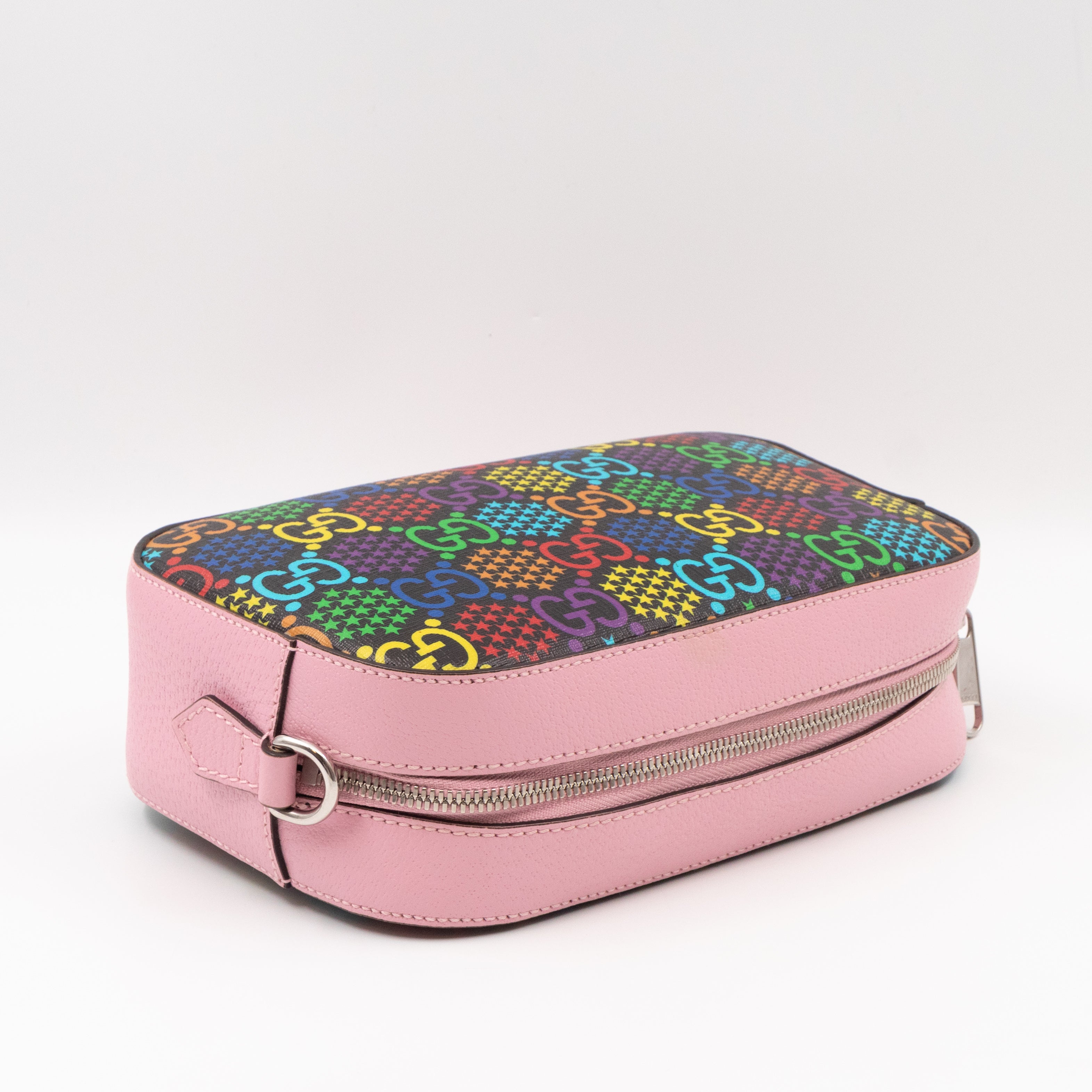 GG Psychedelic Shoulder Bag Canvas Pink Leather