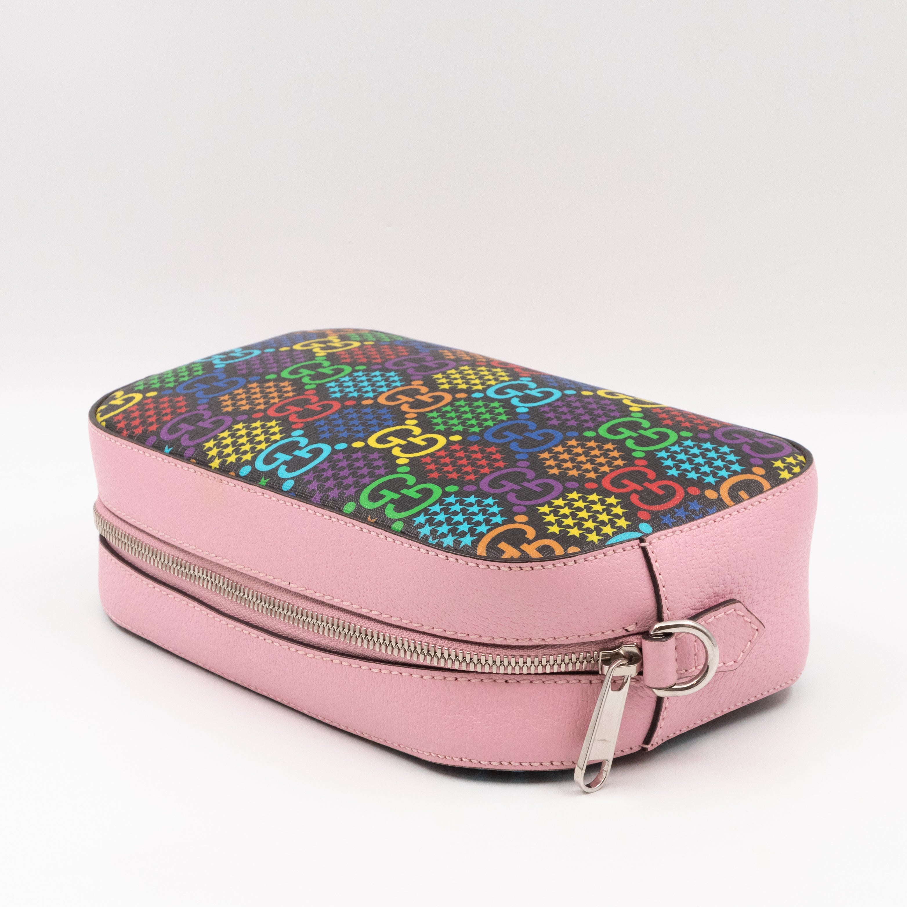 GG Psychedelic Shoulder Bag Canvas Pink Leather