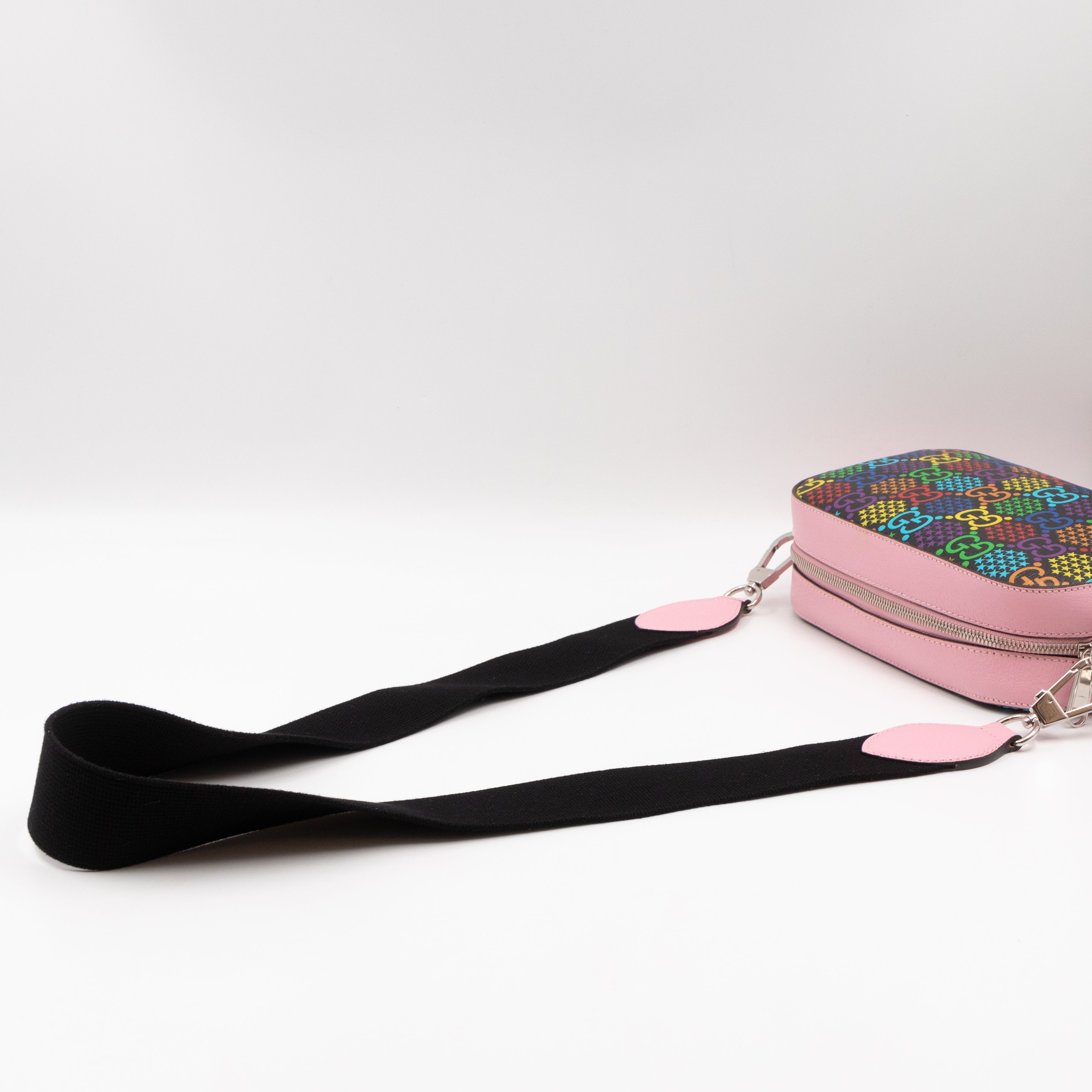 GG Psychedelic Shoulder Bag Canvas Pink Leather