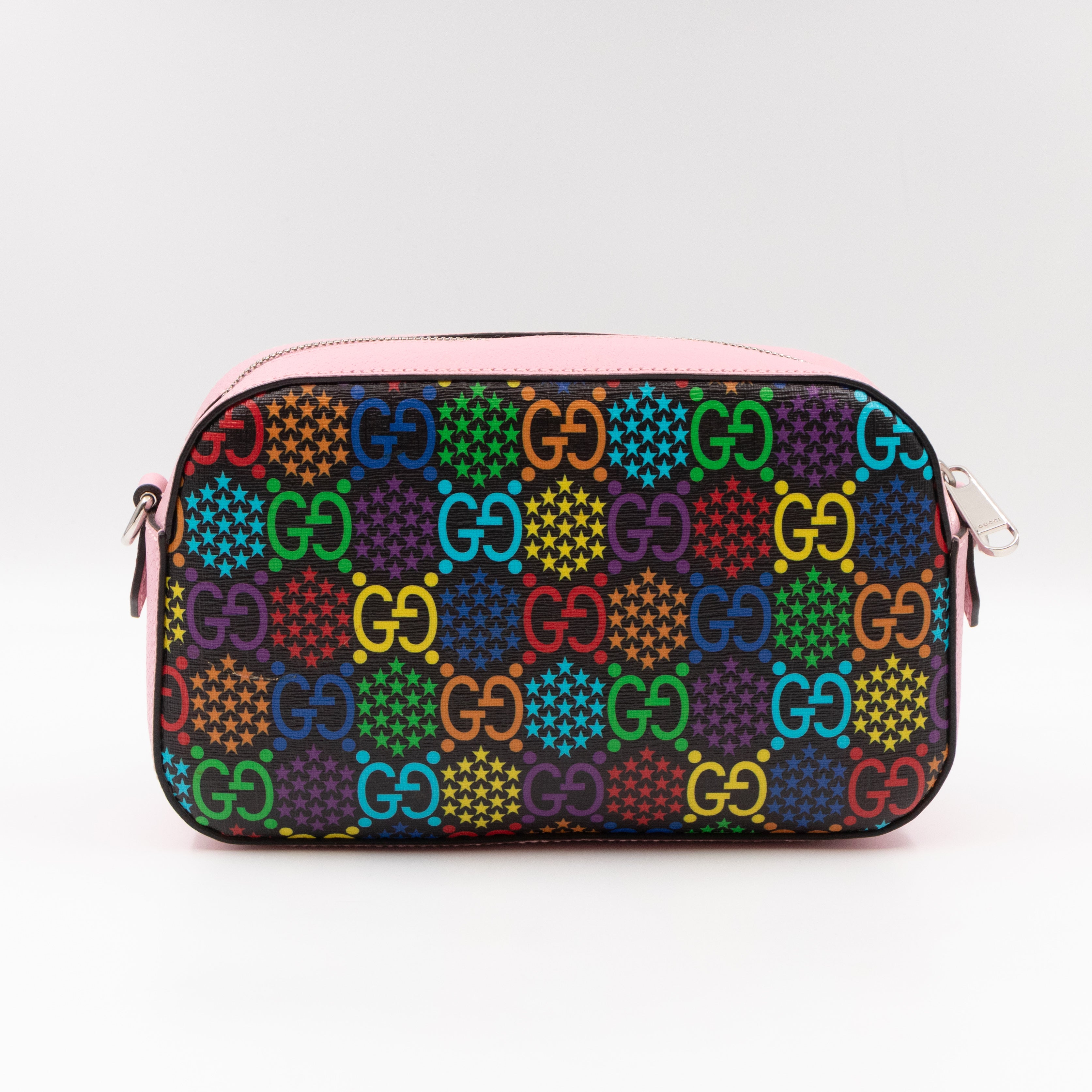 GG Psychedelic Shoulder Bag Canvas Pink Leather