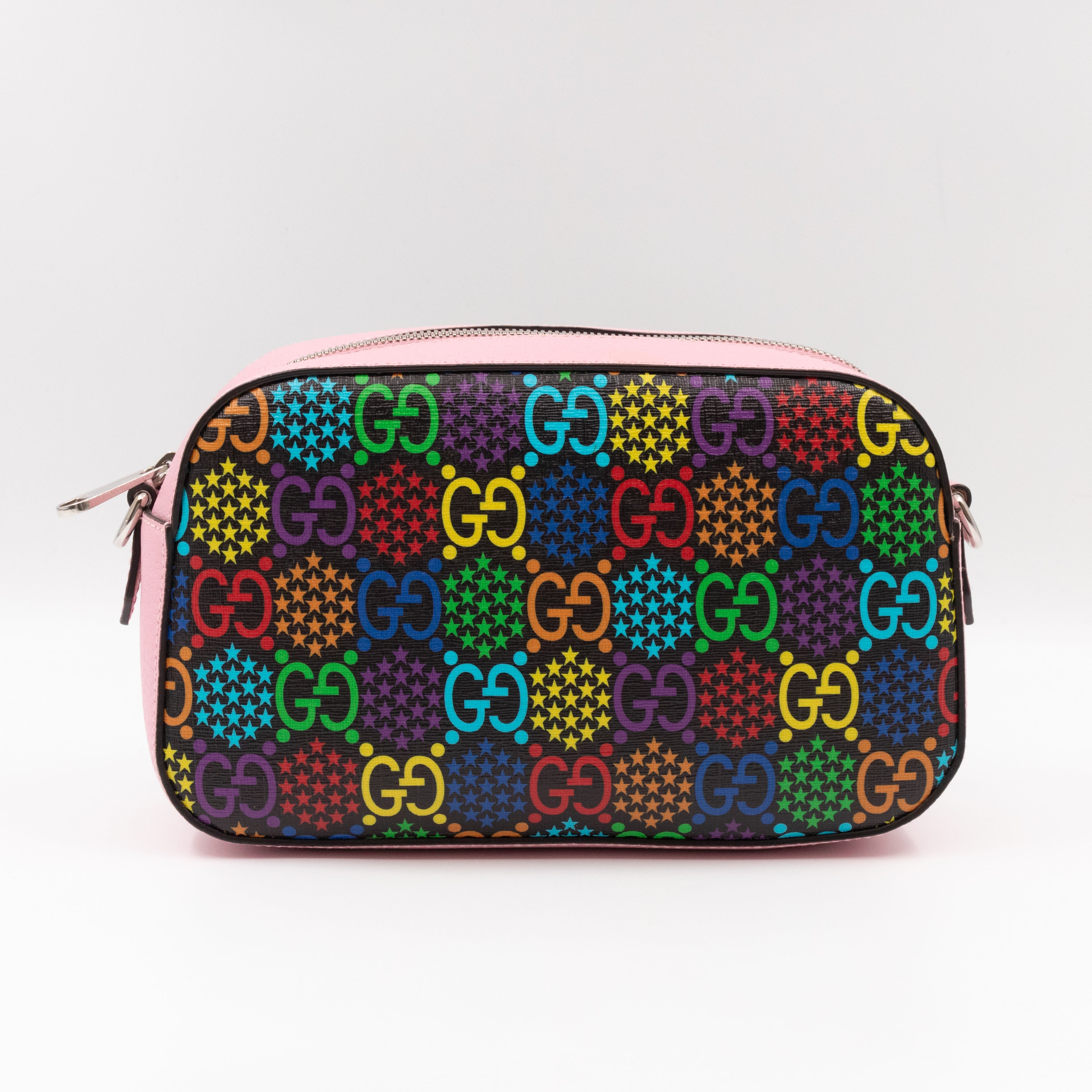 GG Psychedelic Shoulder Bag Canvas Pink Leather