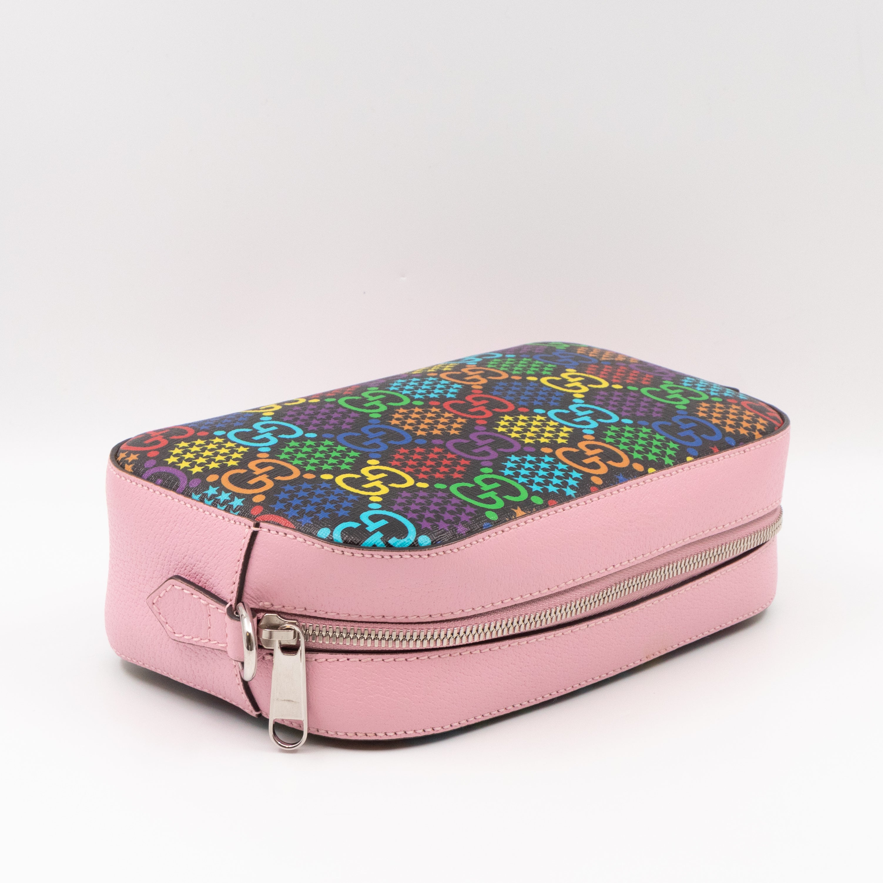 GG Psychedelic Shoulder Bag Canvas Pink Leather