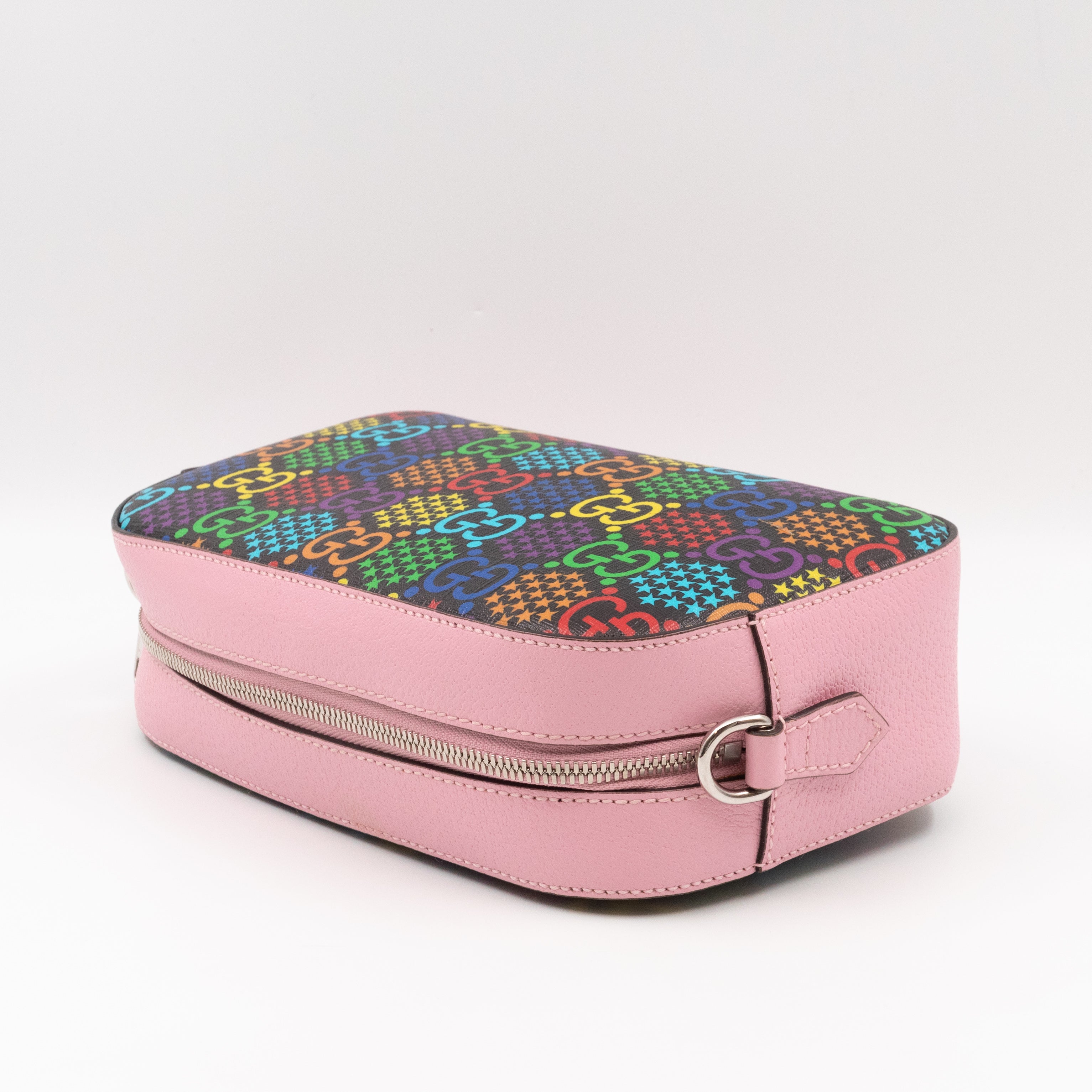 GG Psychedelic Shoulder Bag Canvas Pink Leather