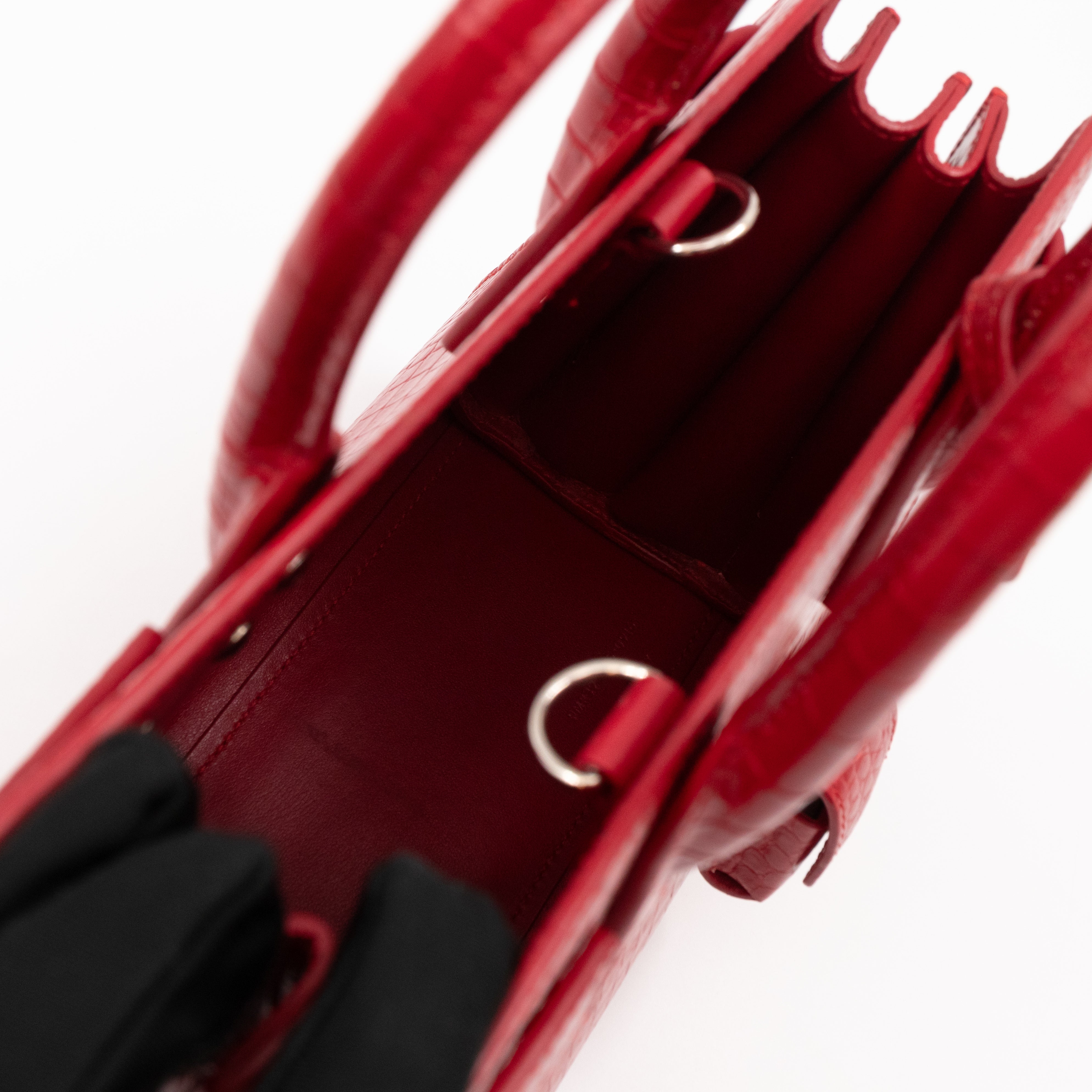 Sac de Jour Nano Red Croc Embossed Leather