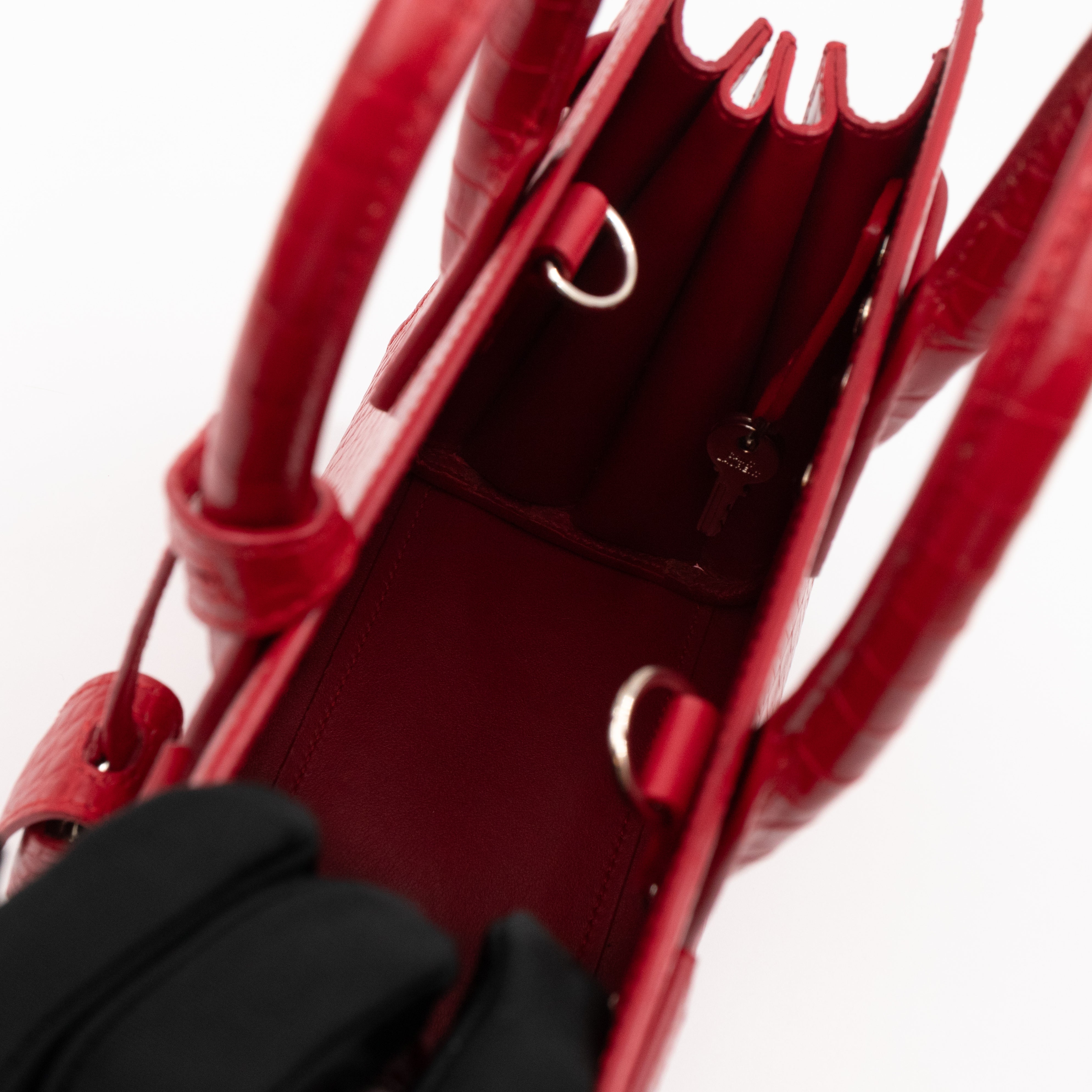 Sac de Jour Nano Red Croc Embossed Leather