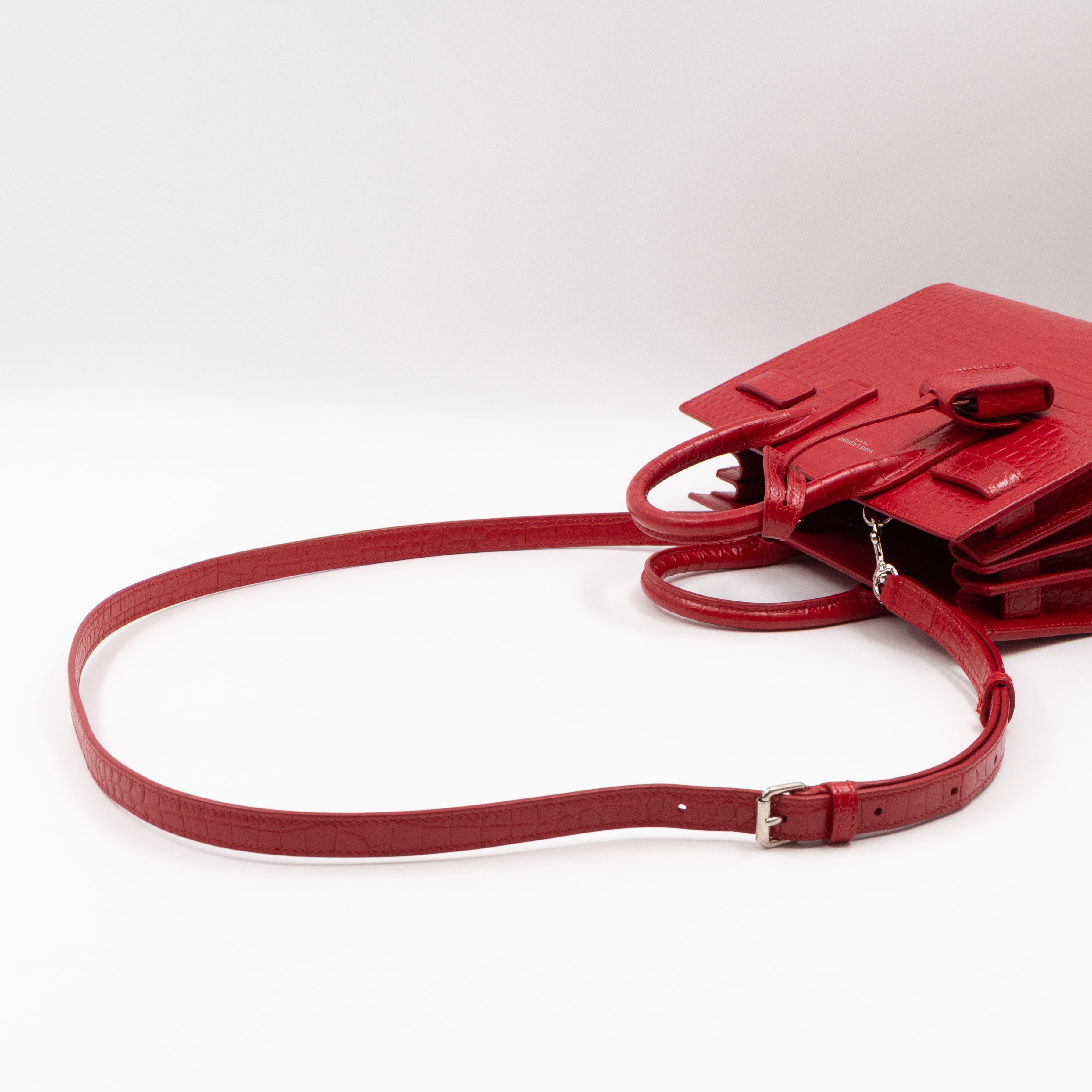 Sac de Jour Nano Red Croc Embossed Leather