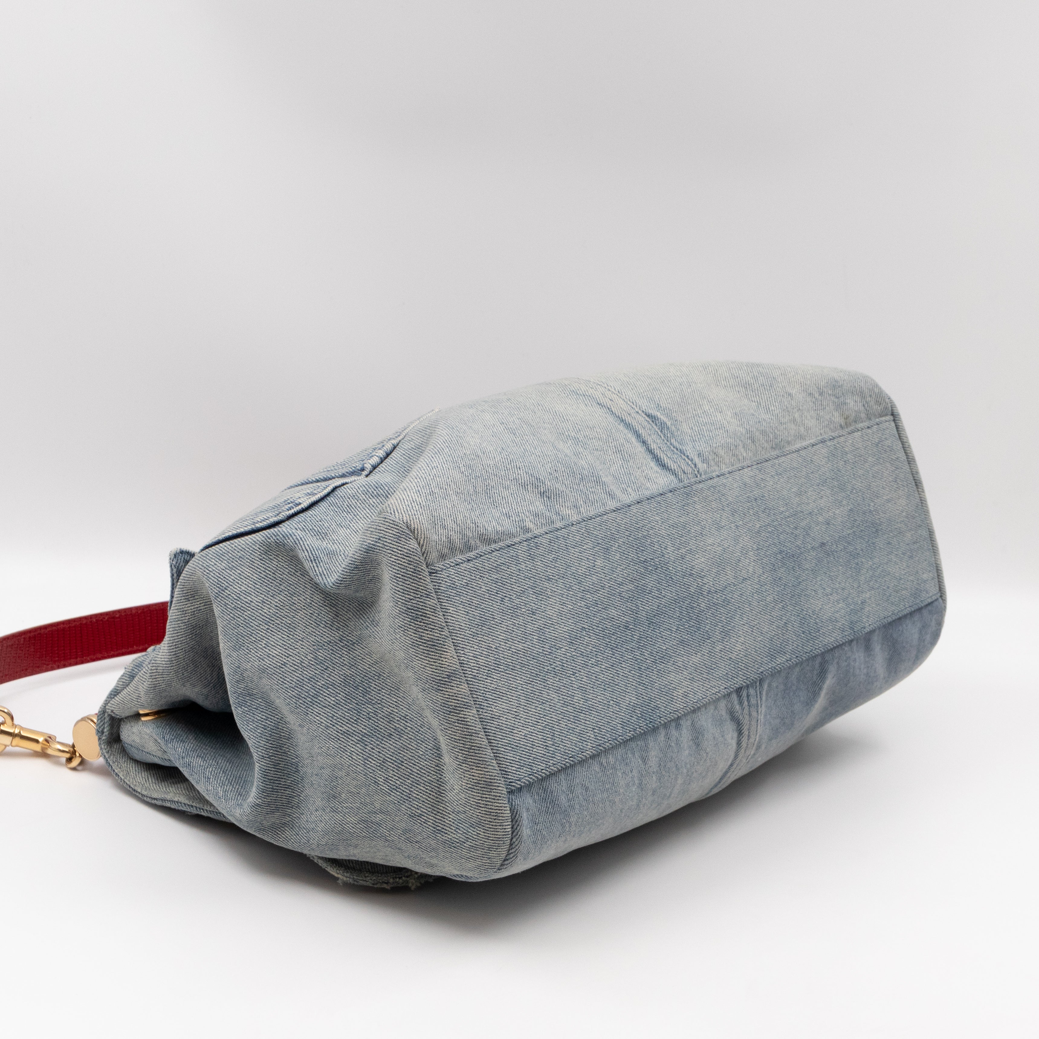 Sicily Large Crystal Embellished Blue Denim Red Lizard