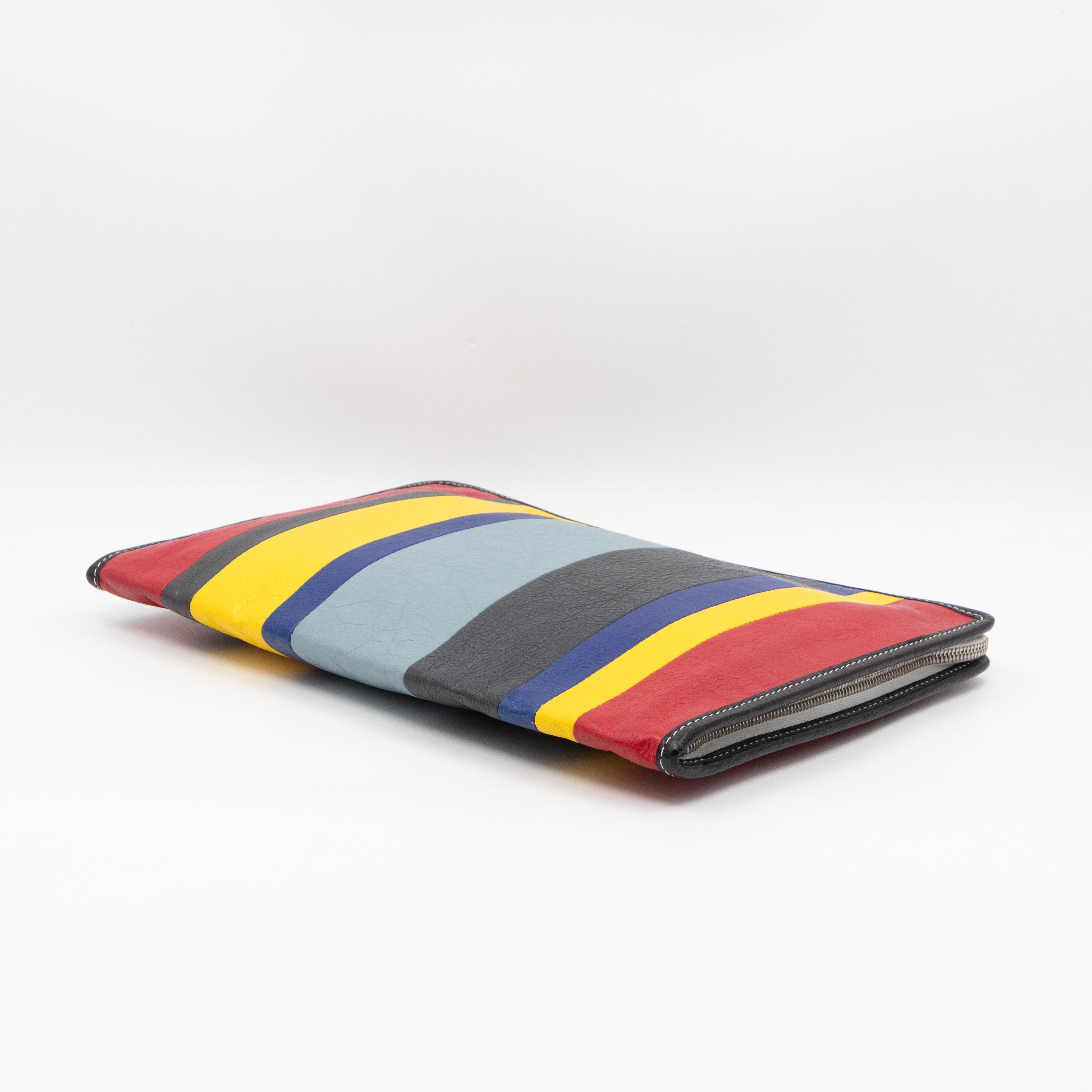 Bazar Pouch Clutch Multicolor Striped Calfskin Leather