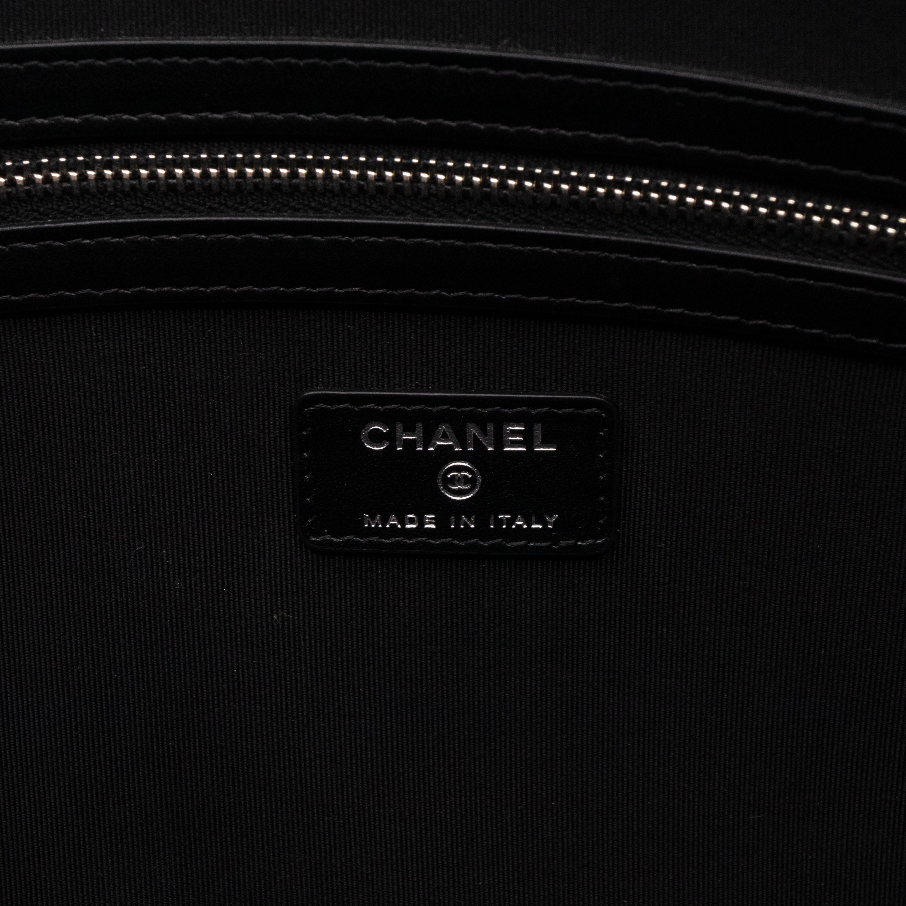Large O-Pouch CC Camellia Black & White Coated Canvas