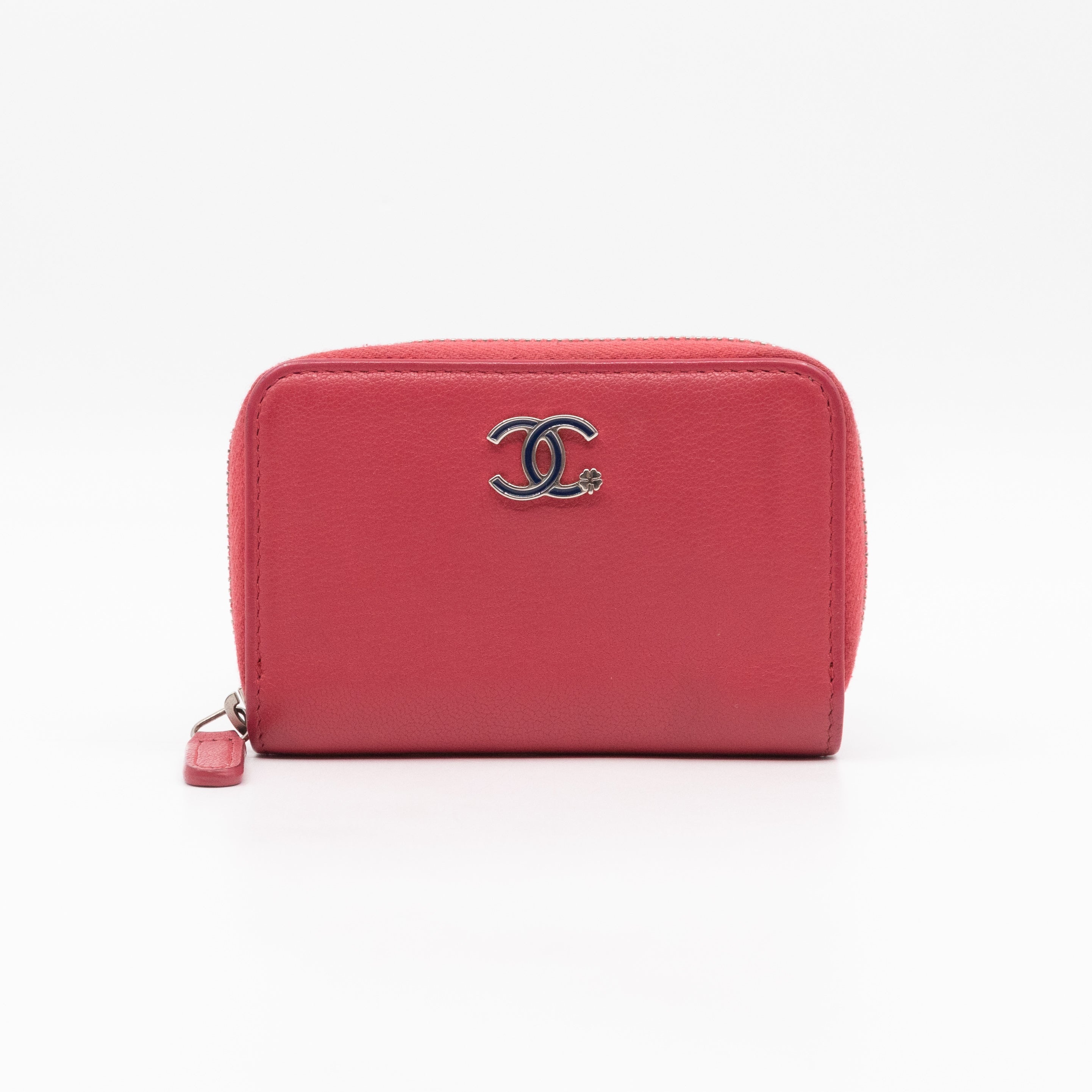 Zipped Coin Purse Lucky Clover Pink Leather