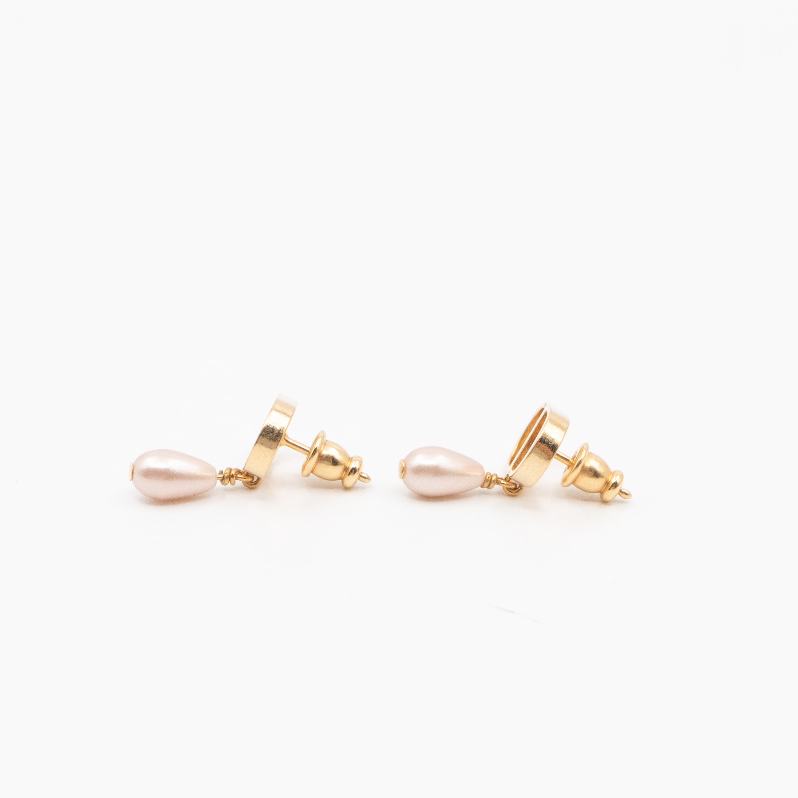 Petit CD Gold Earrings With Light Pink Pearl Drop