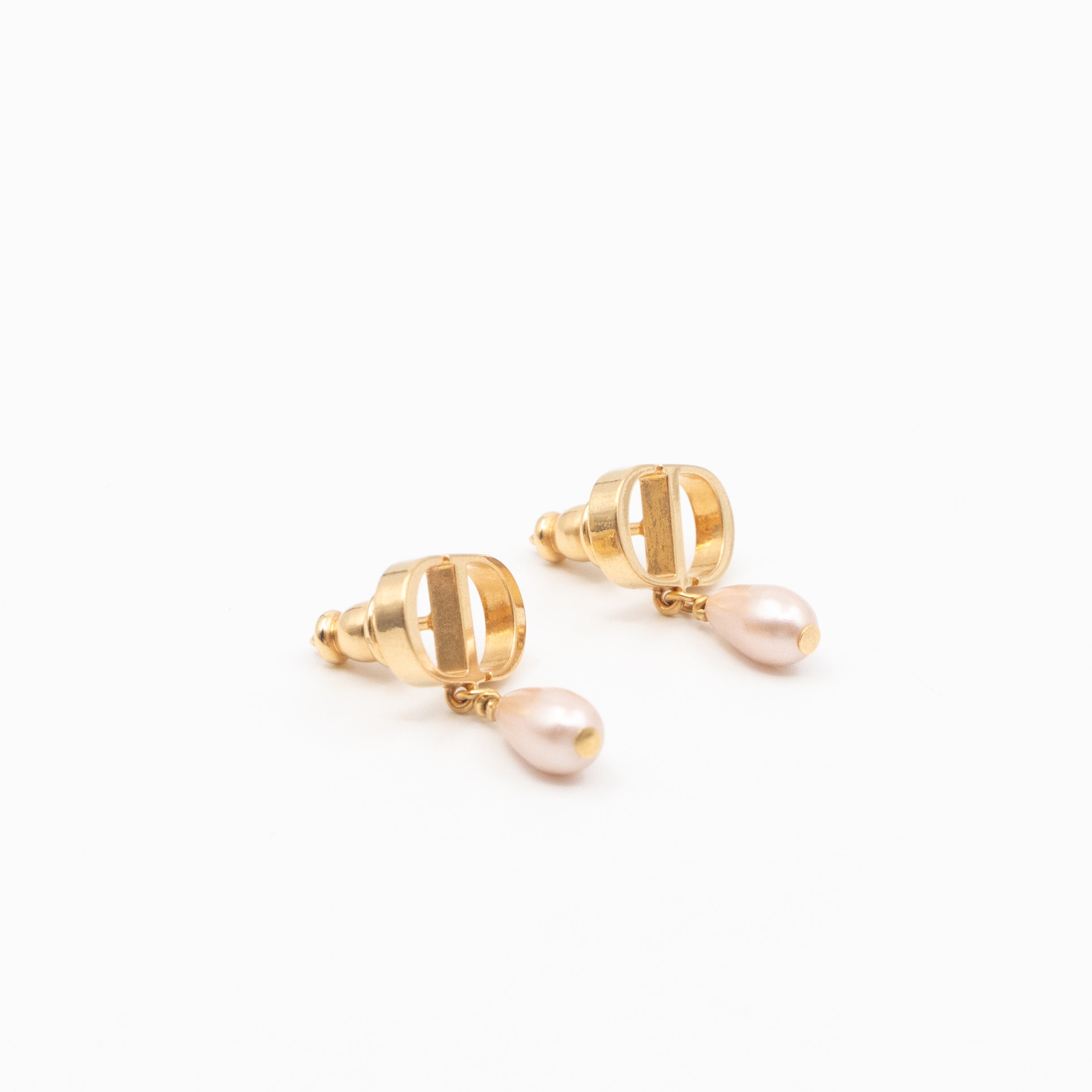Petit CD Gold Earrings With Light Pink Pearl Drop