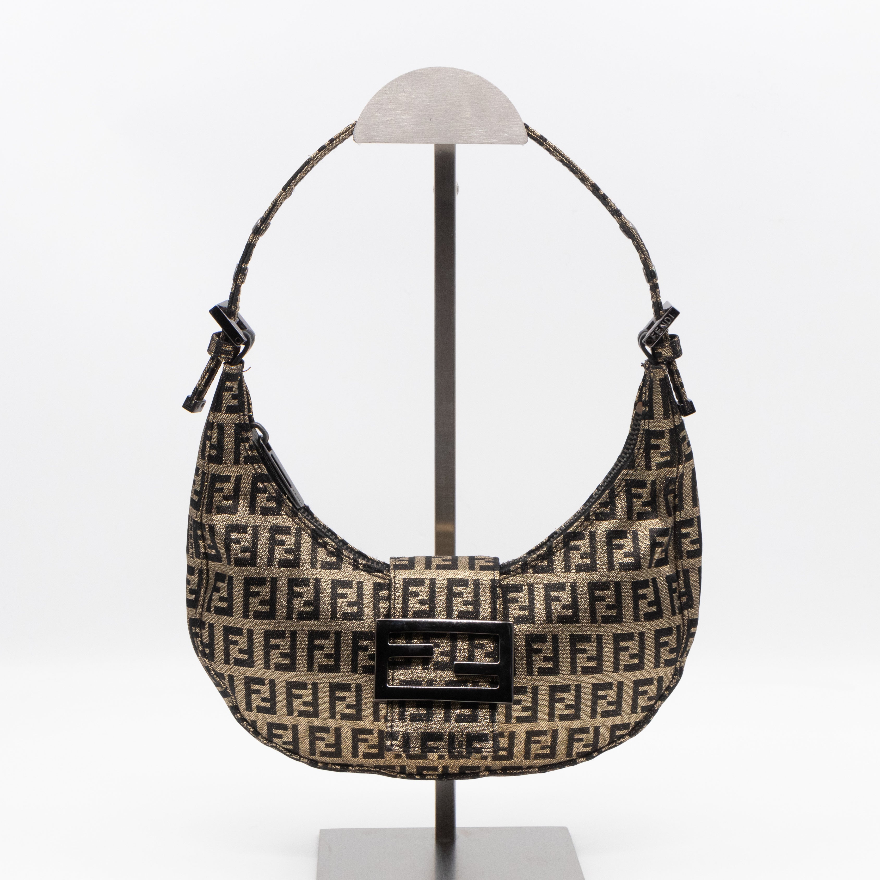 Baguette Croissant Mini Bag Zucca Glitter Black FF Monogram