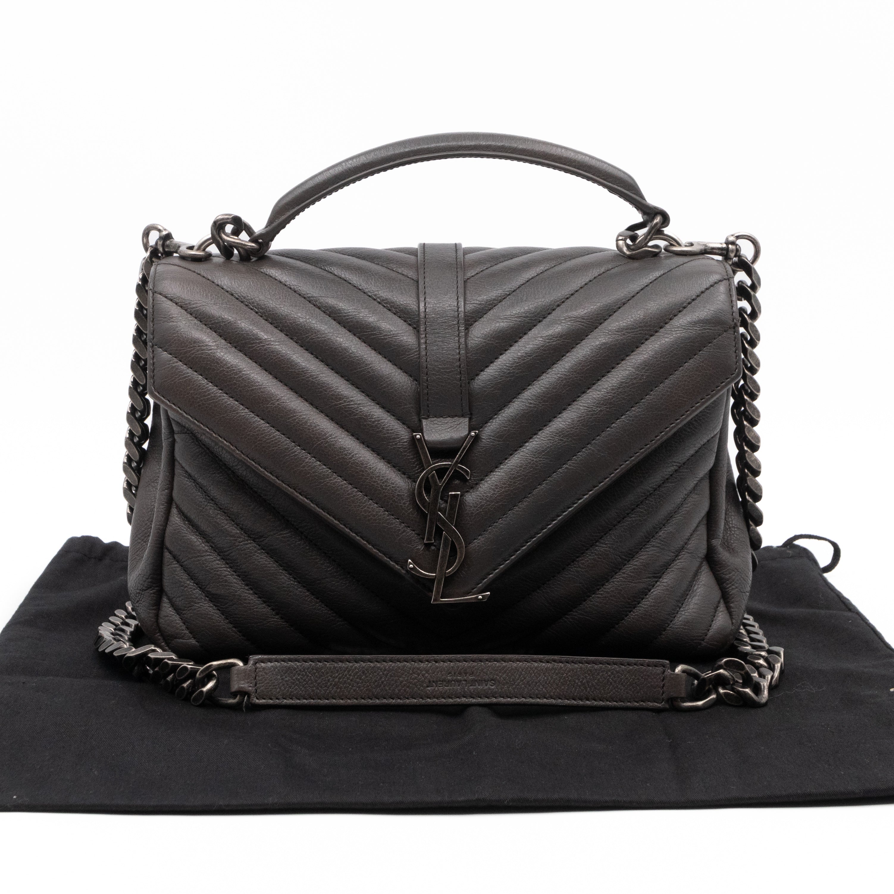 College Medium Chevron Quilted Gray Leather