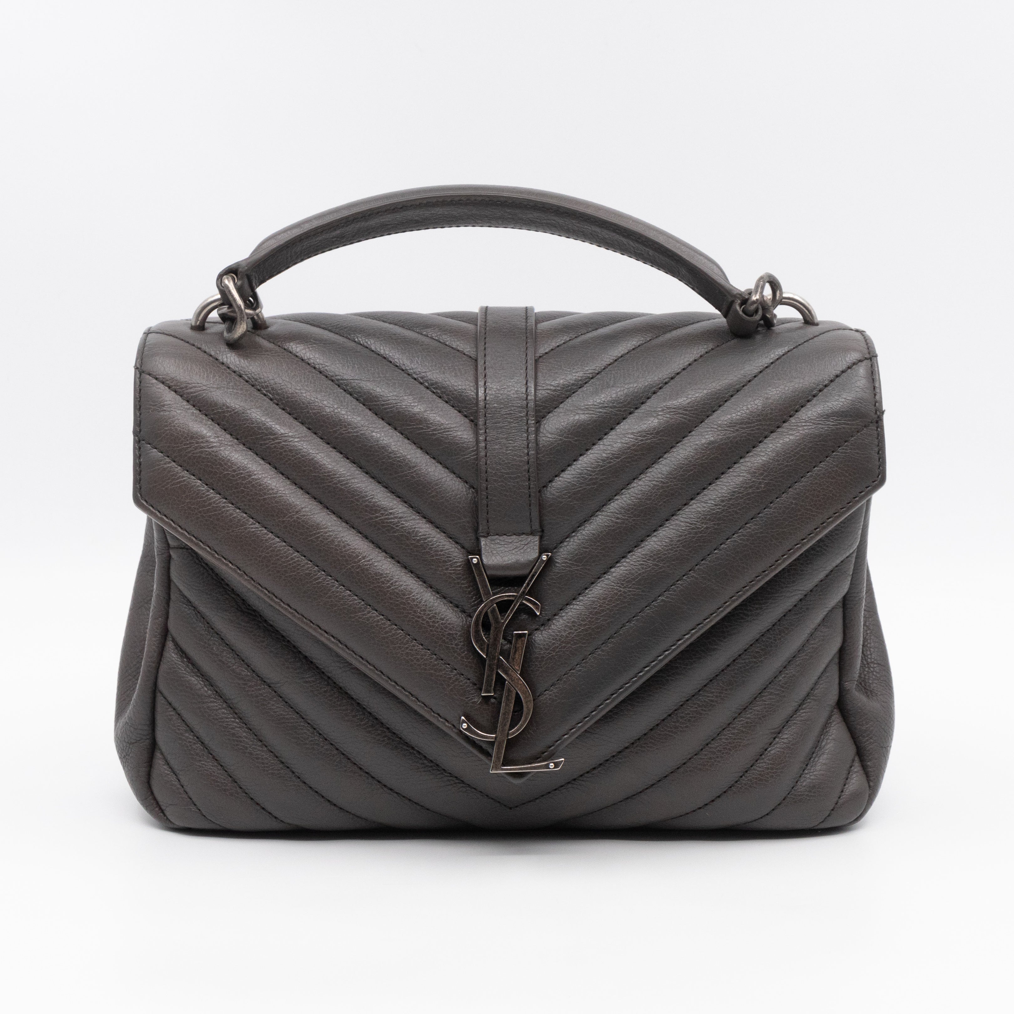 College Medium Chevron Quilted Gray Leather