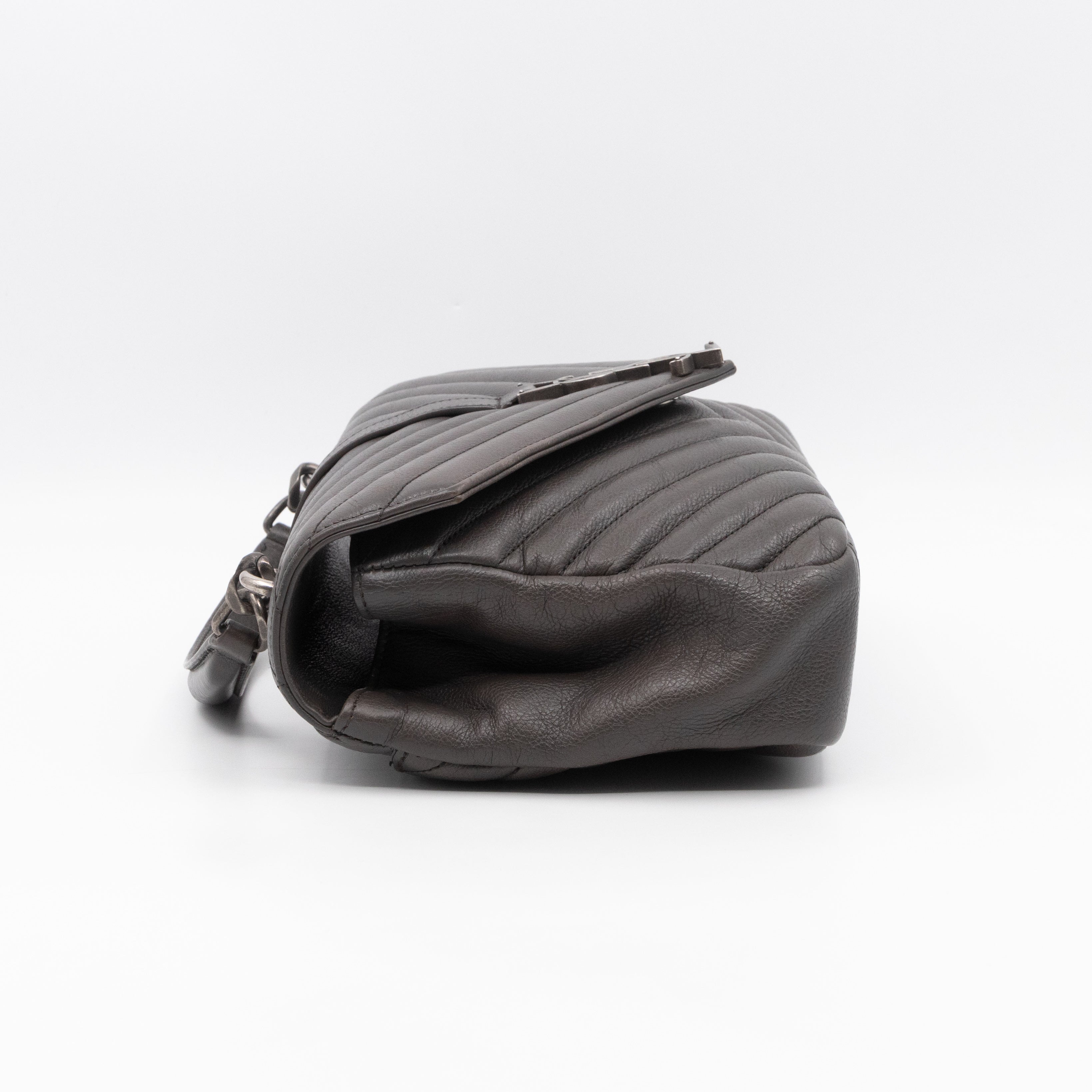 College Medium Chevron Quilted Gray Leather