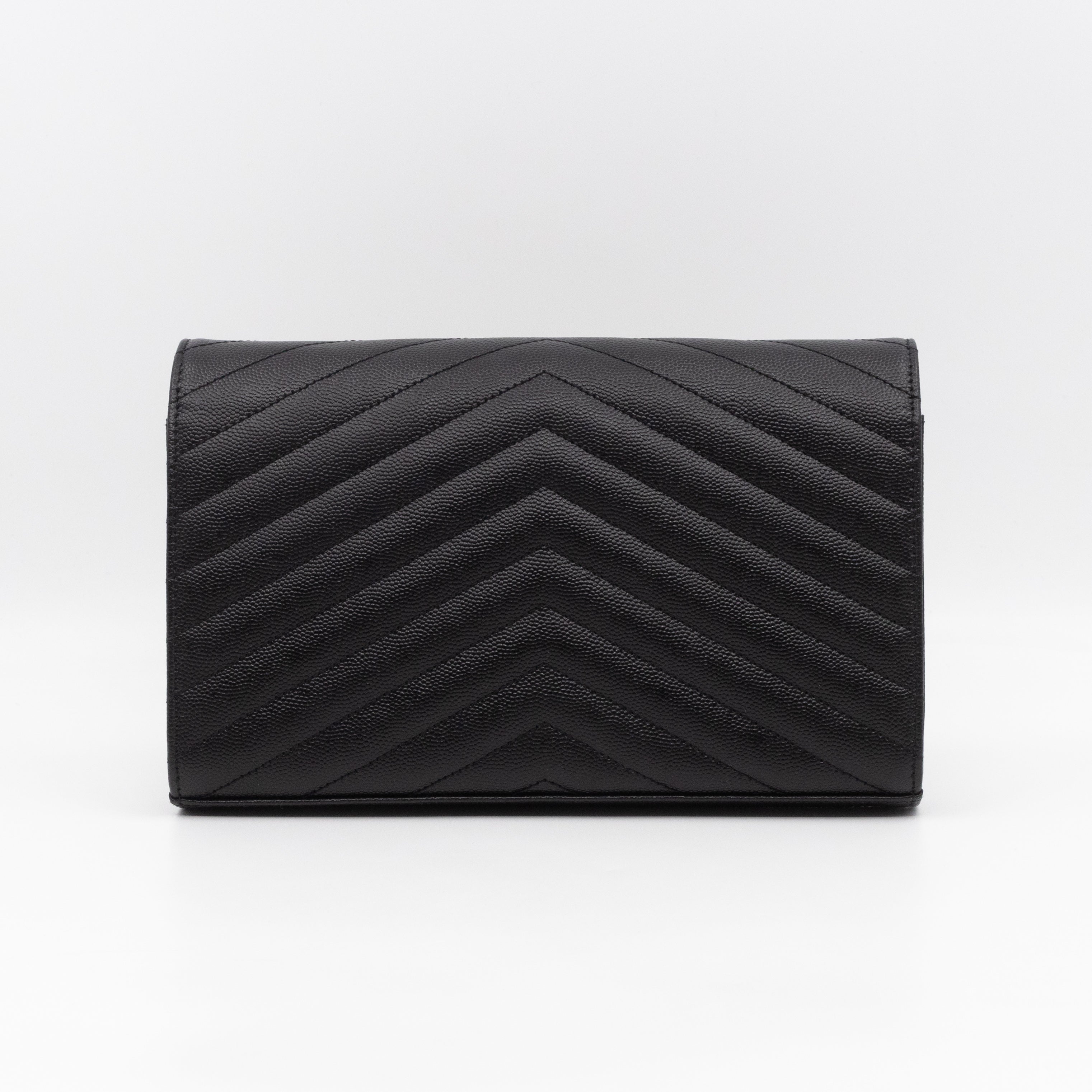 Cassandre Chain Wallet On Chain Black Grained Leather Silver