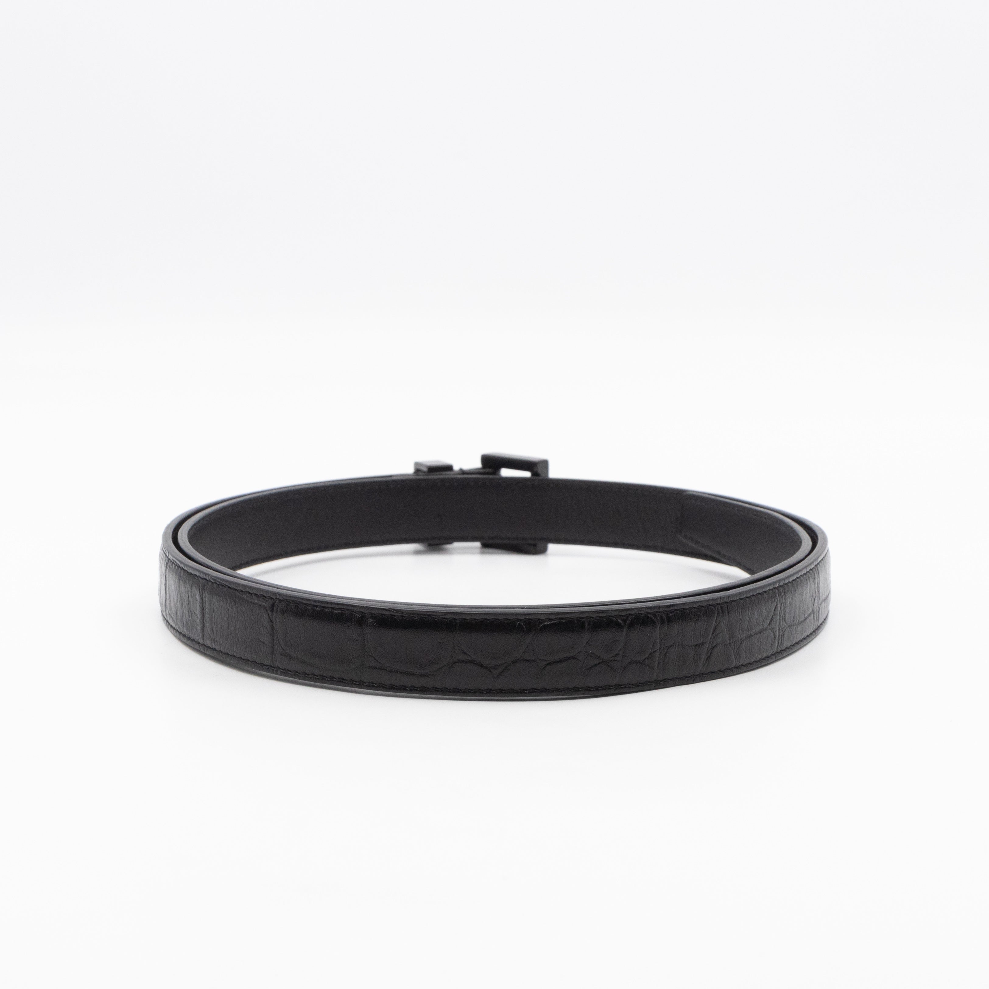 Slim Belt Black Croc Embossed 85/34