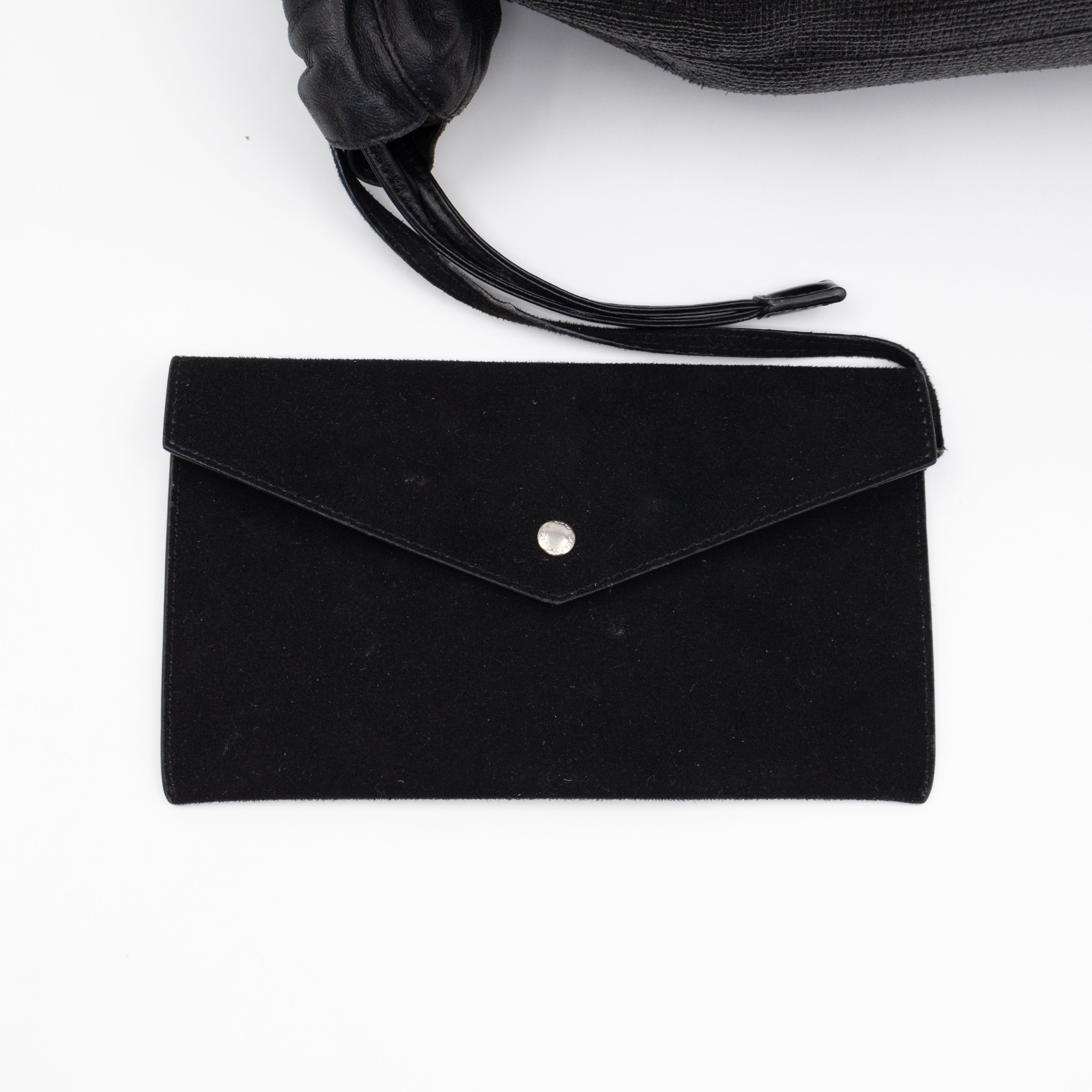 Teddy Drawstring Bucket Bag Black Raffia & Leather