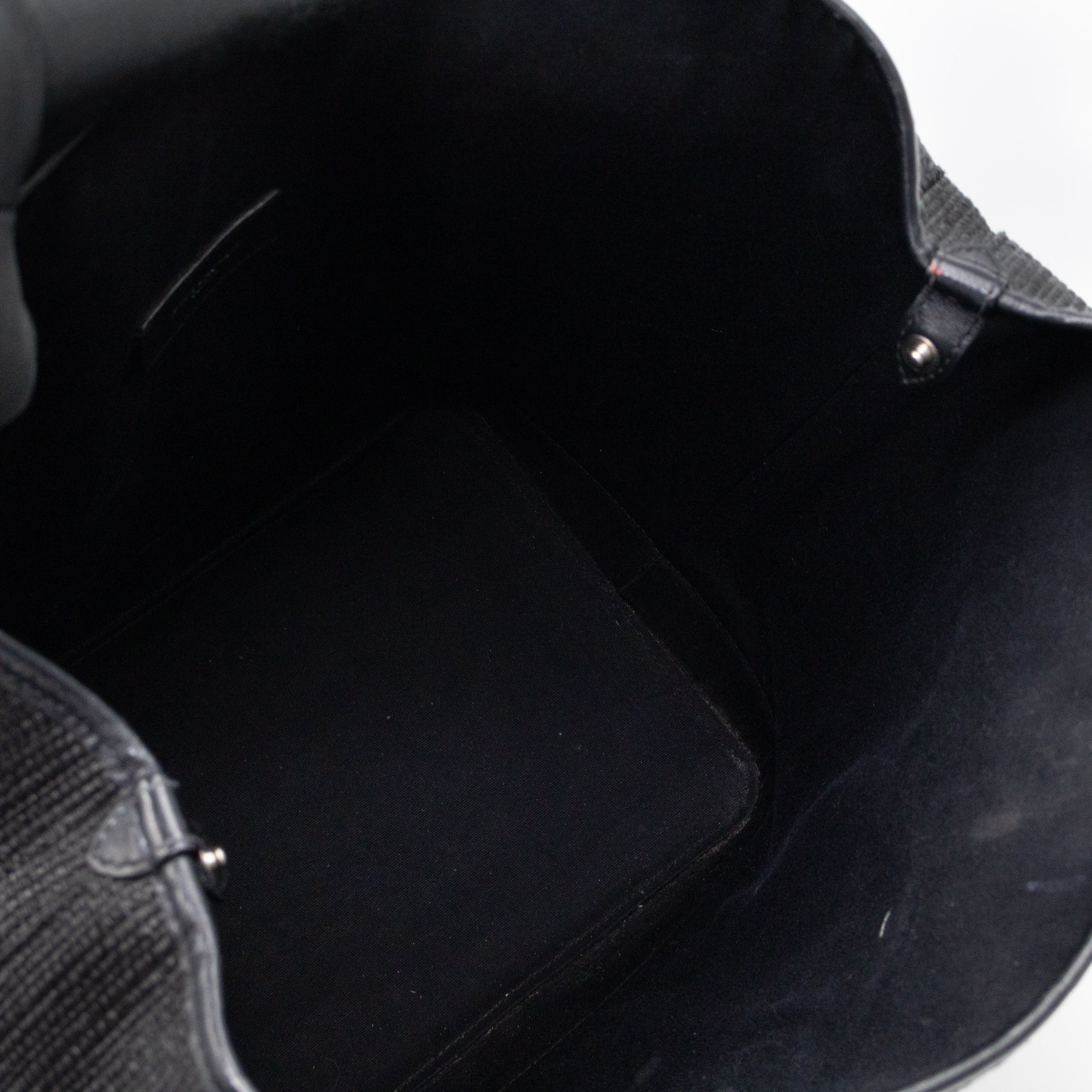 Teddy Drawstring Bucket Bag Black Raffia & Leather