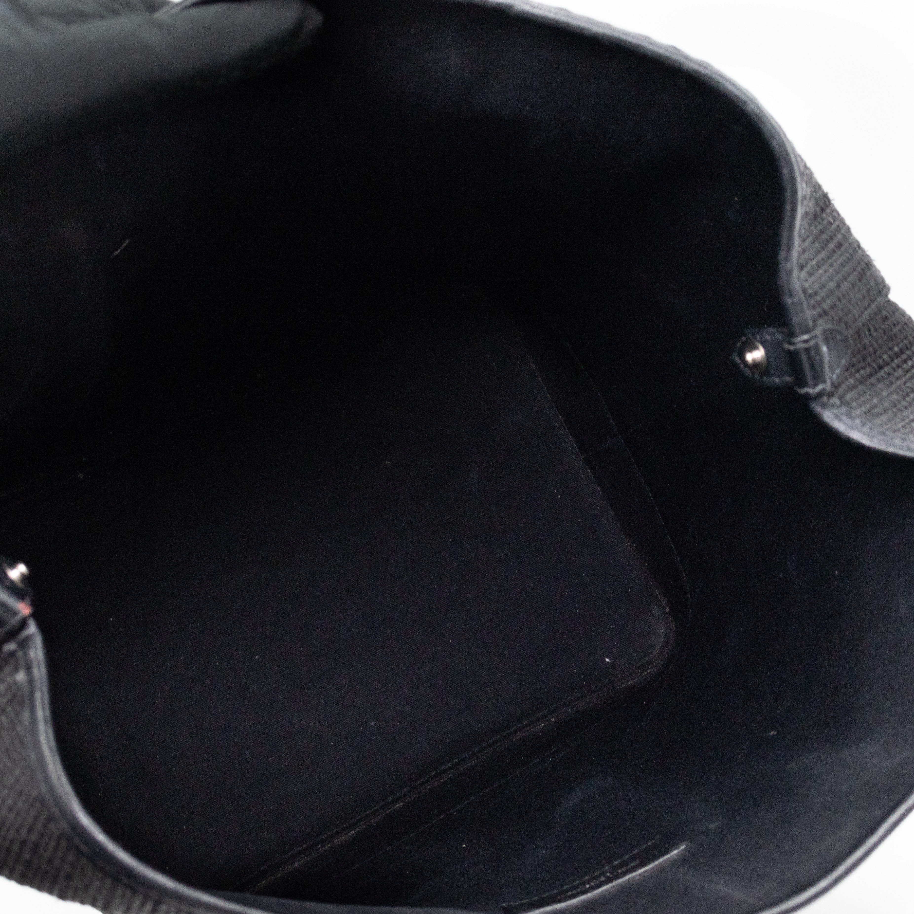 Teddy Drawstring Bucket Bag Black Raffia & Leather