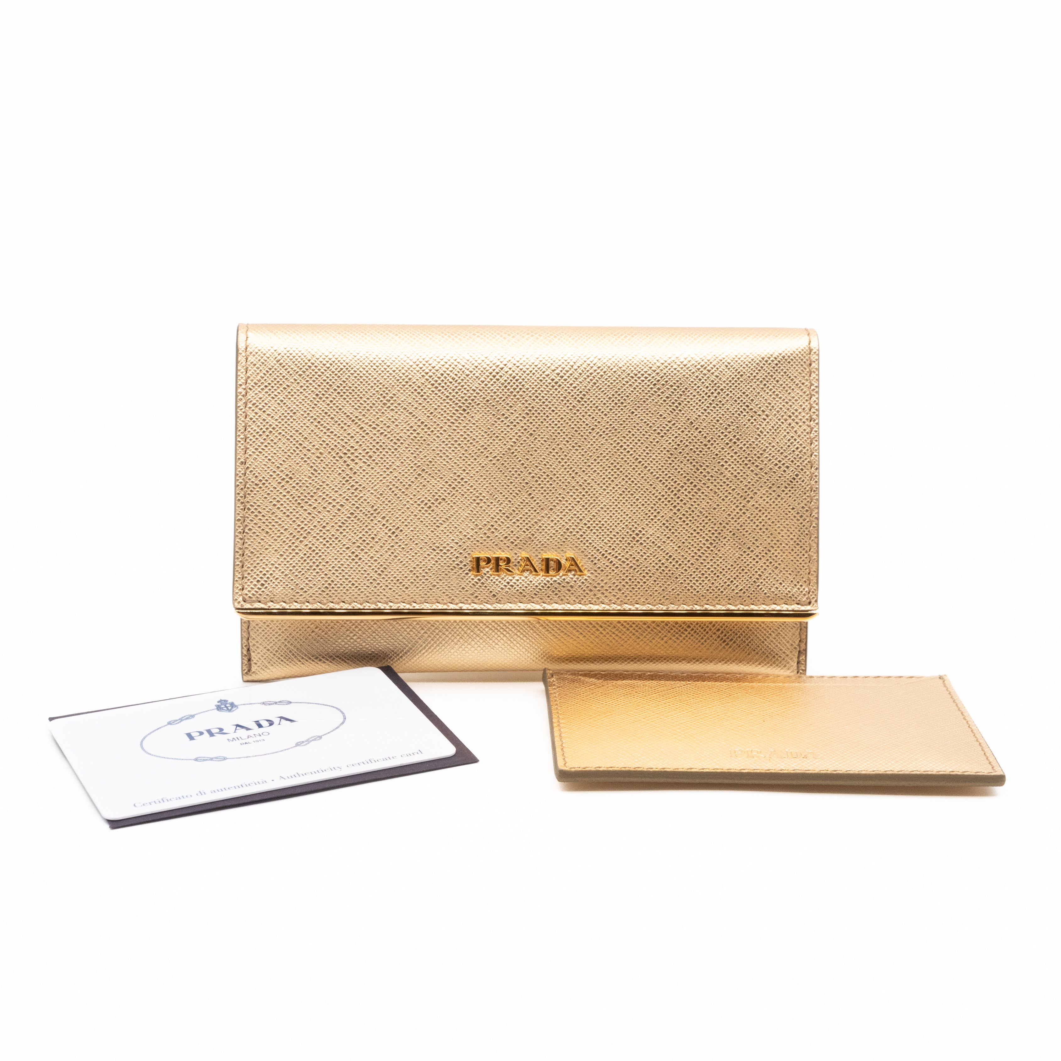 Prada Metal Saffiano Wallet Gold Leather – Queen Station