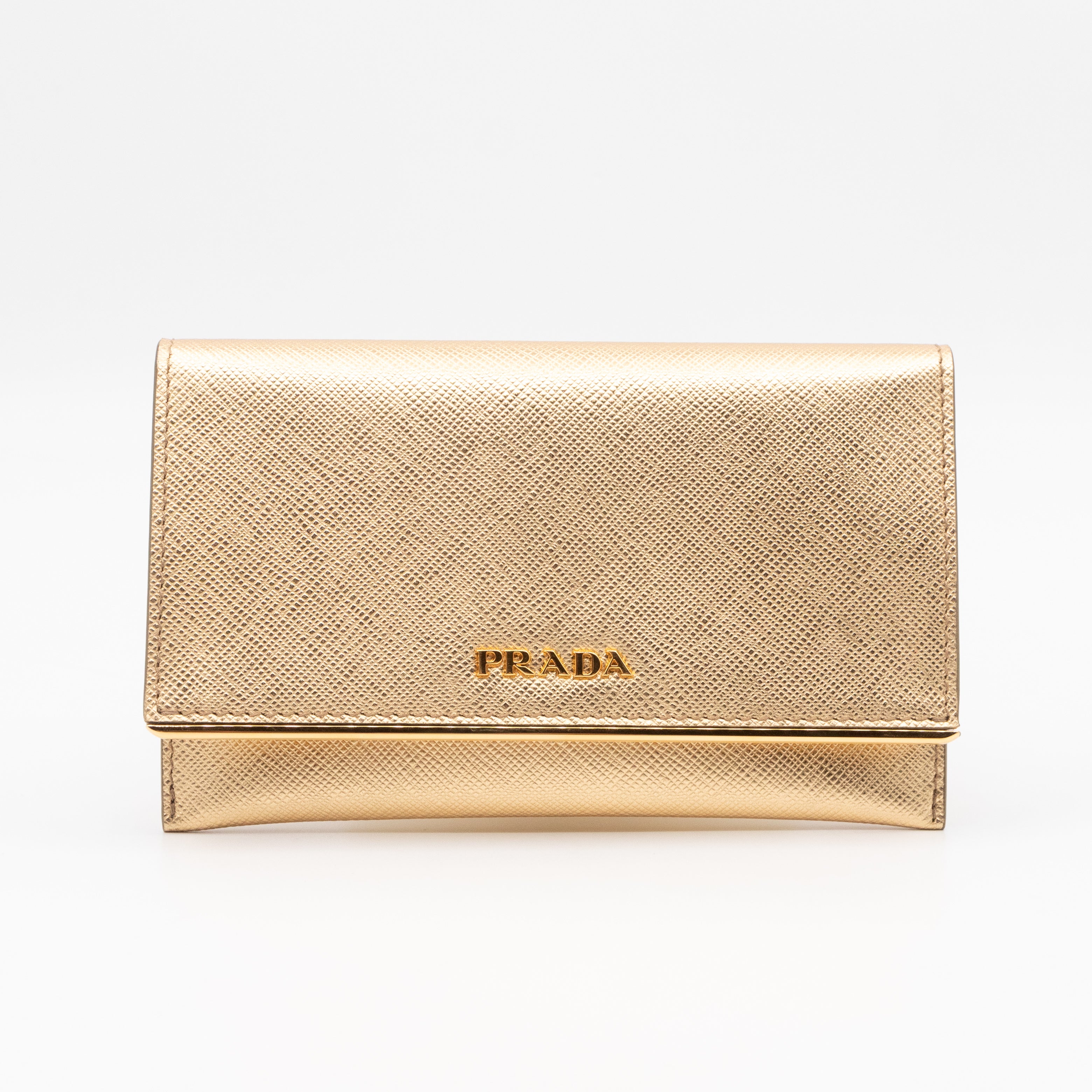 Metal Saffiano Wallet Gold Leather