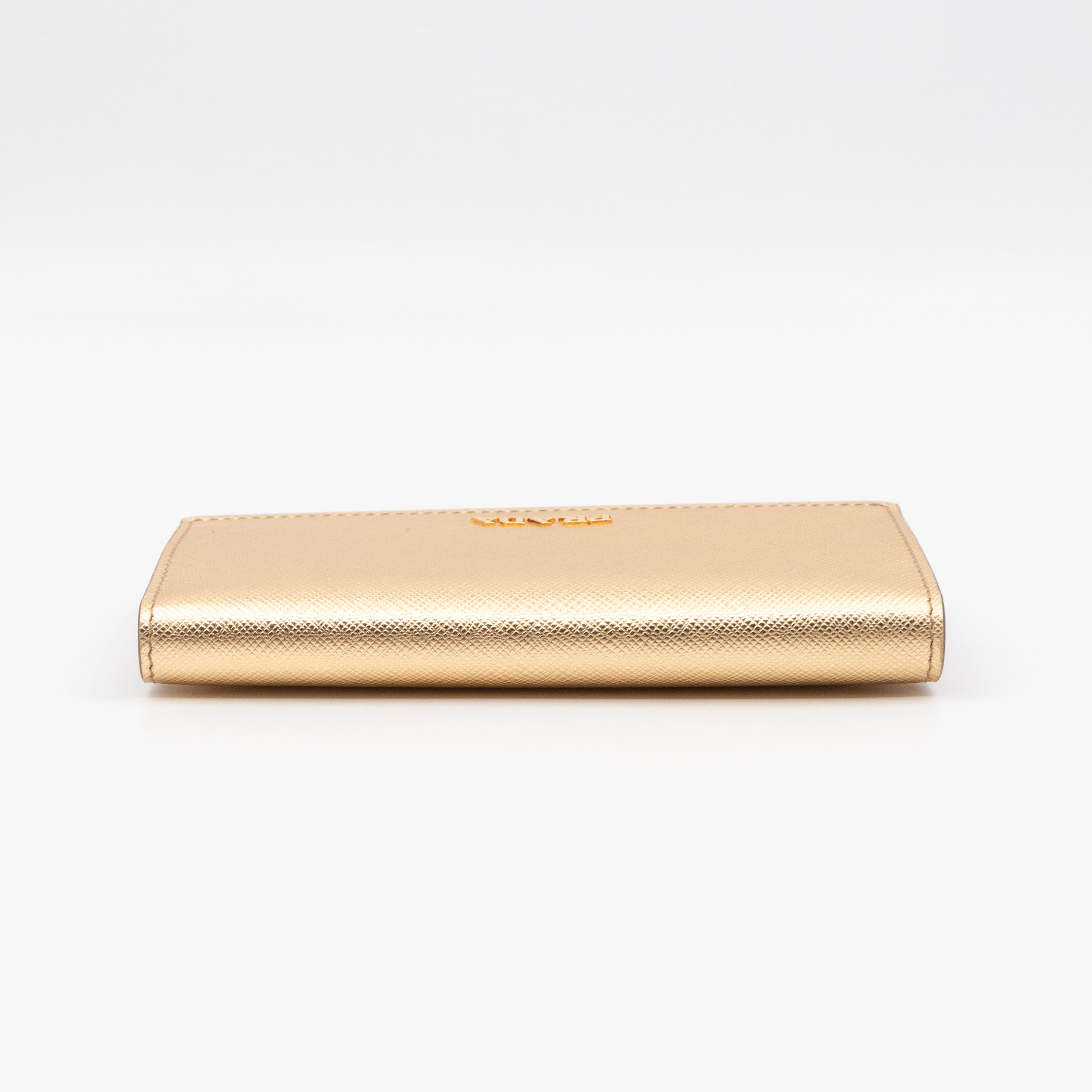 Metal Saffiano Wallet Gold Leather