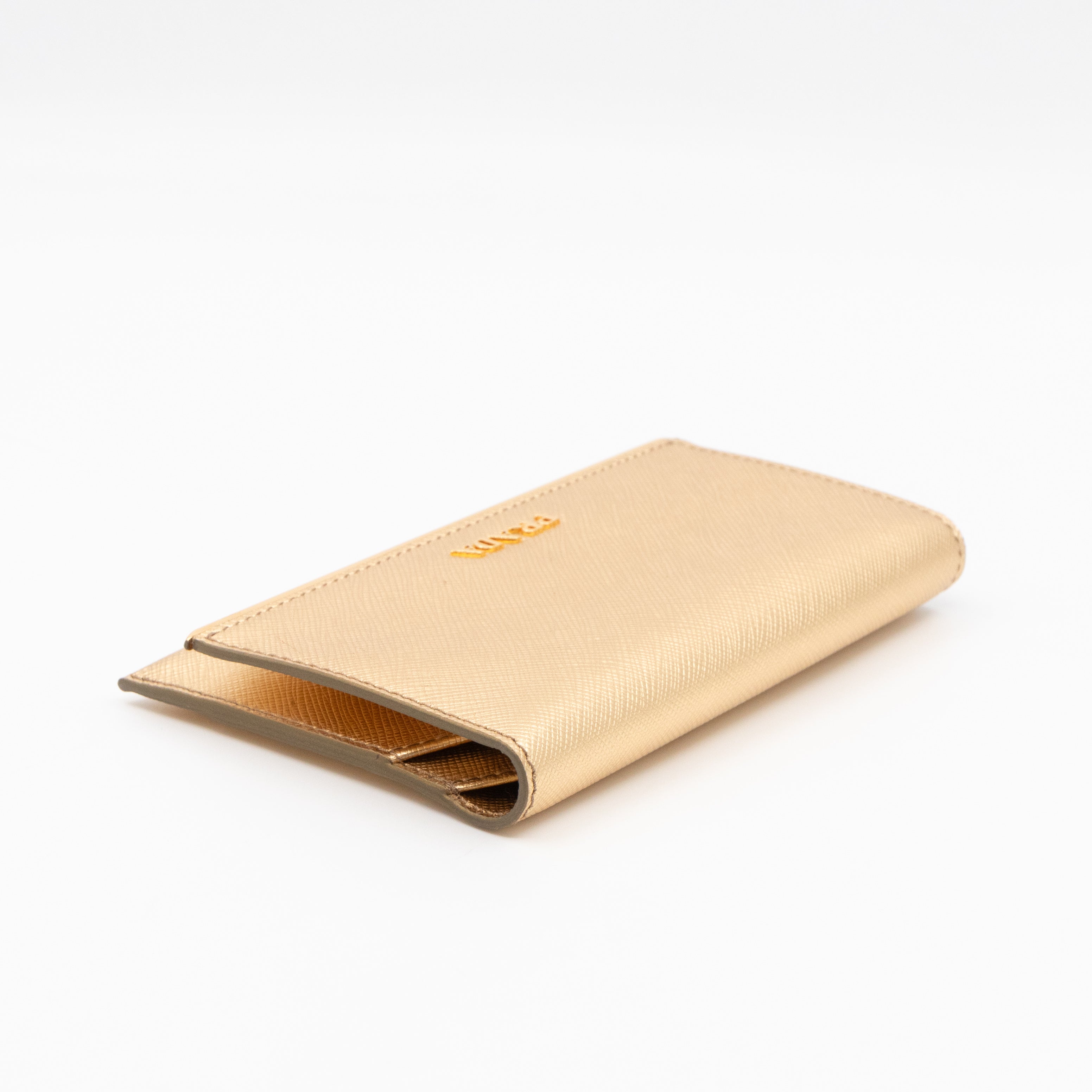 Metal Saffiano Wallet Gold Leather