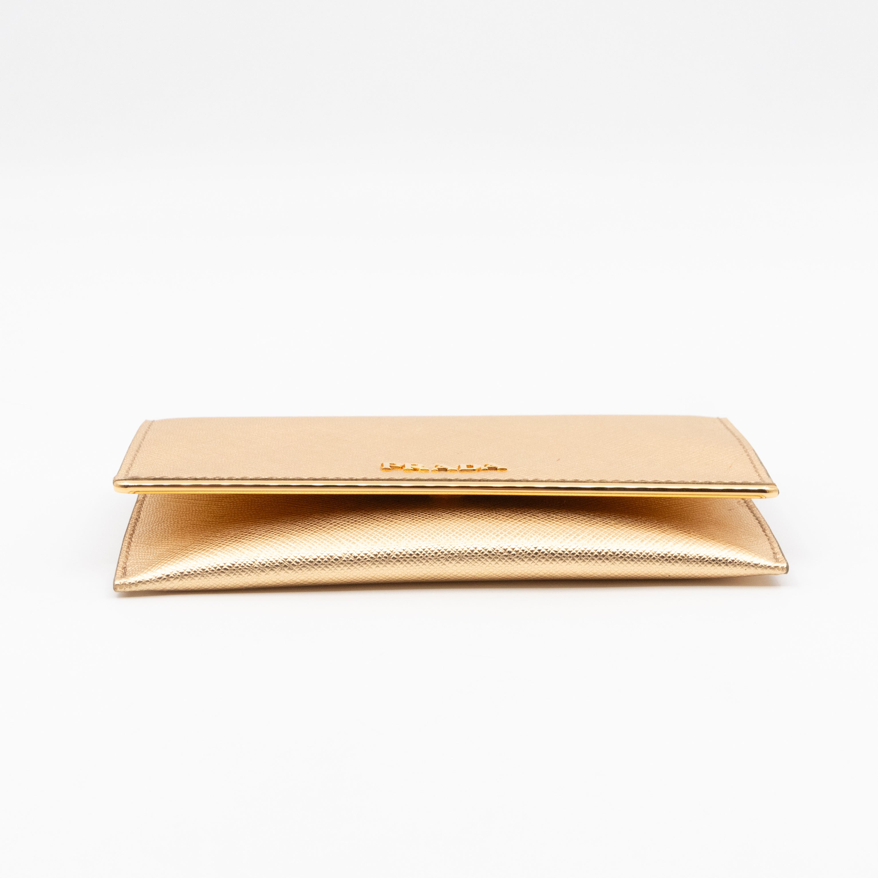 Metal Saffiano Wallet Gold Leather