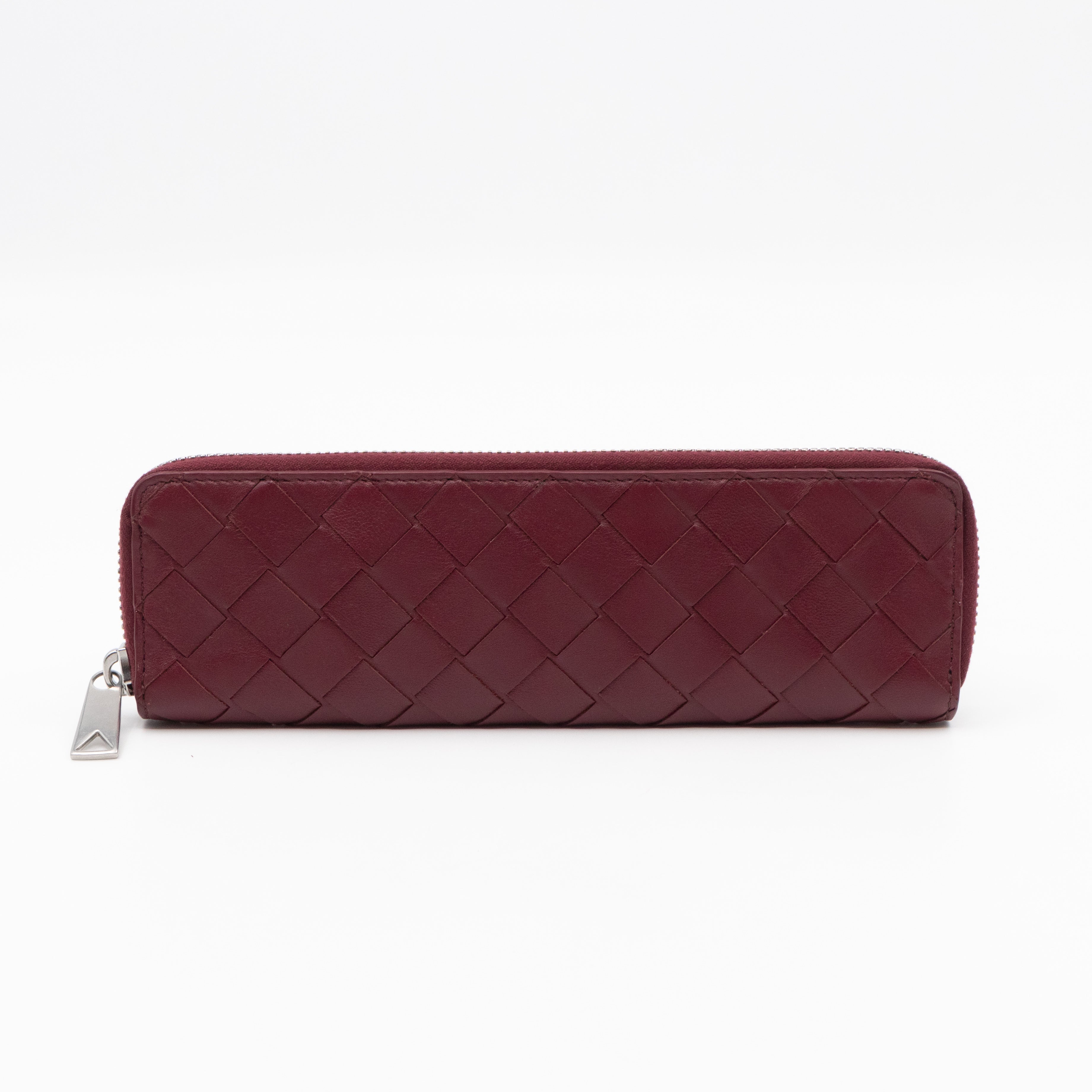 Slim Pencil Case Burgundy Intrecciato Leather