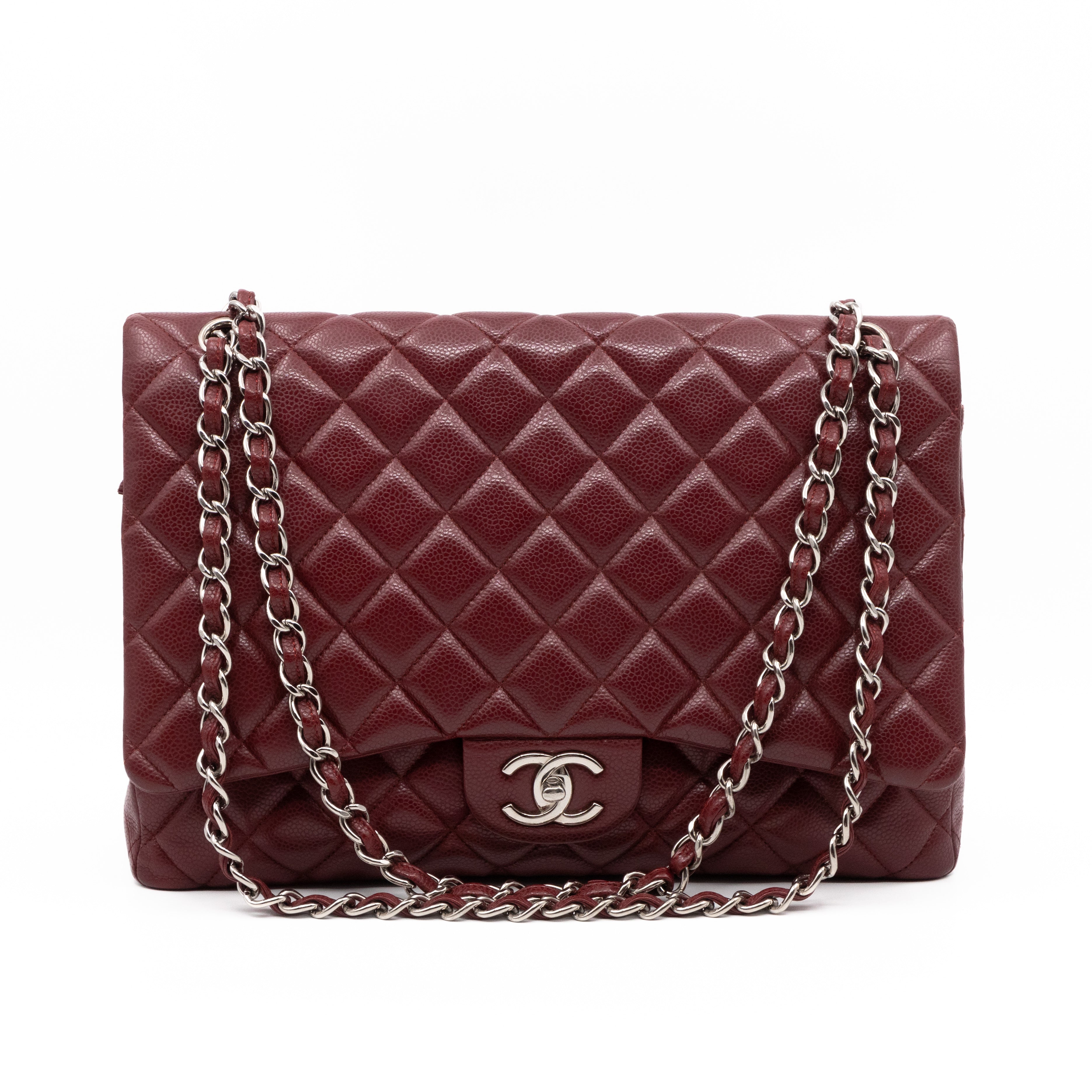 Classic Double Flap Maxi Burgundy Caviar Leather Silver