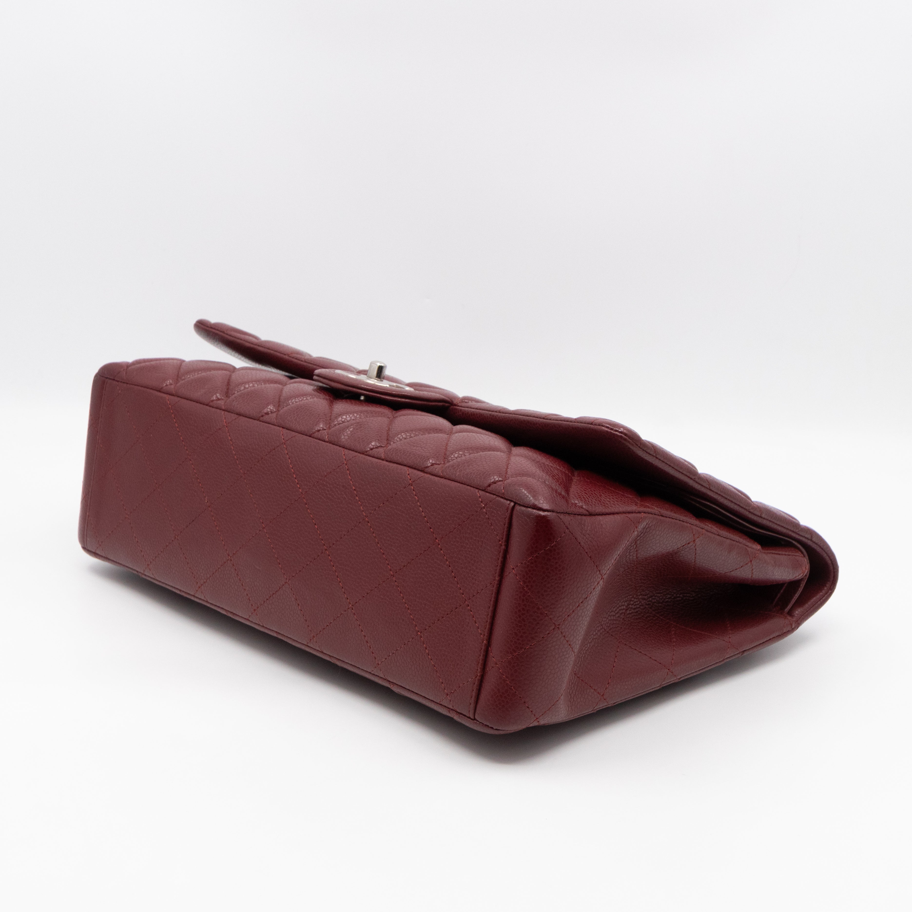 Classic Double Flap Maxi Burgundy Caviar Leather Silver
