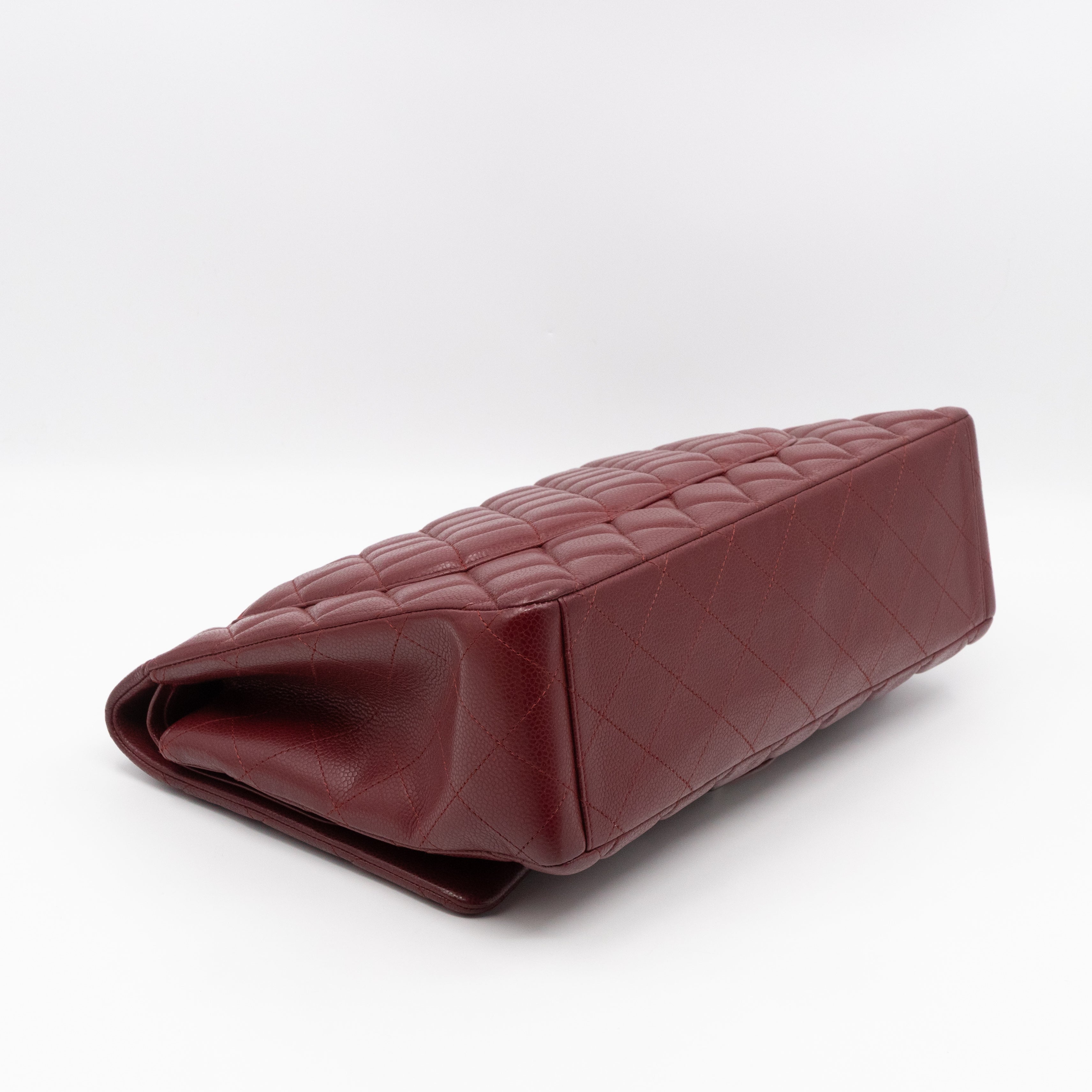 Classic Double Flap Maxi Burgundy Caviar Leather Silver