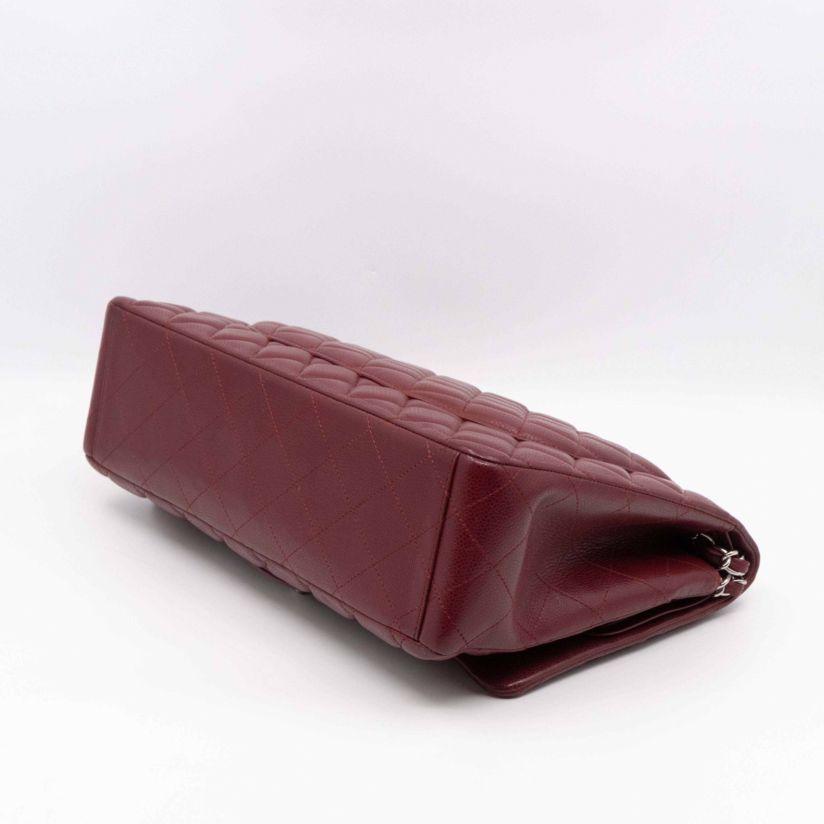 Classic Double Flap Maxi Burgundy Caviar Leather Silver