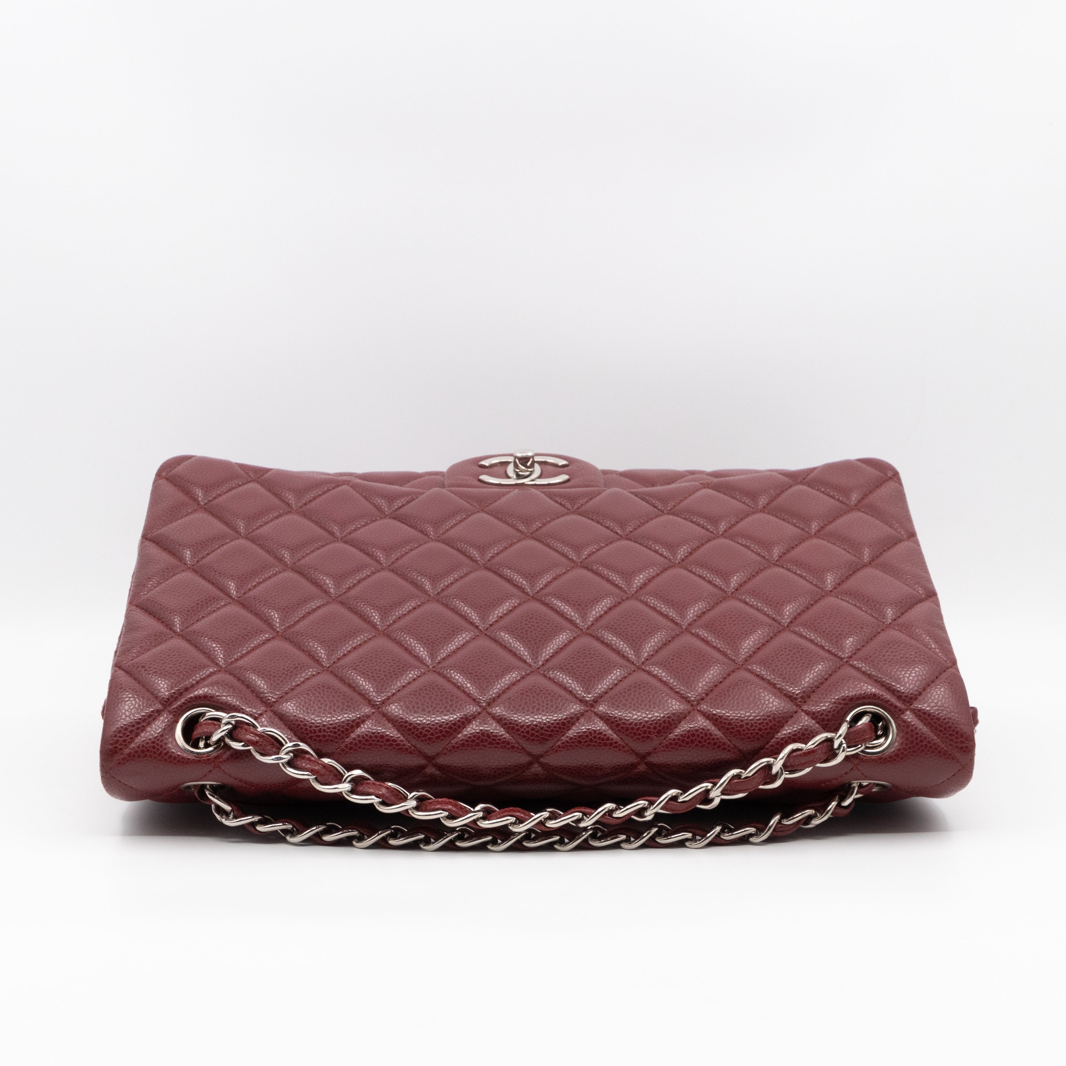 Classic Double Flap Maxi Burgundy Caviar Leather Silver