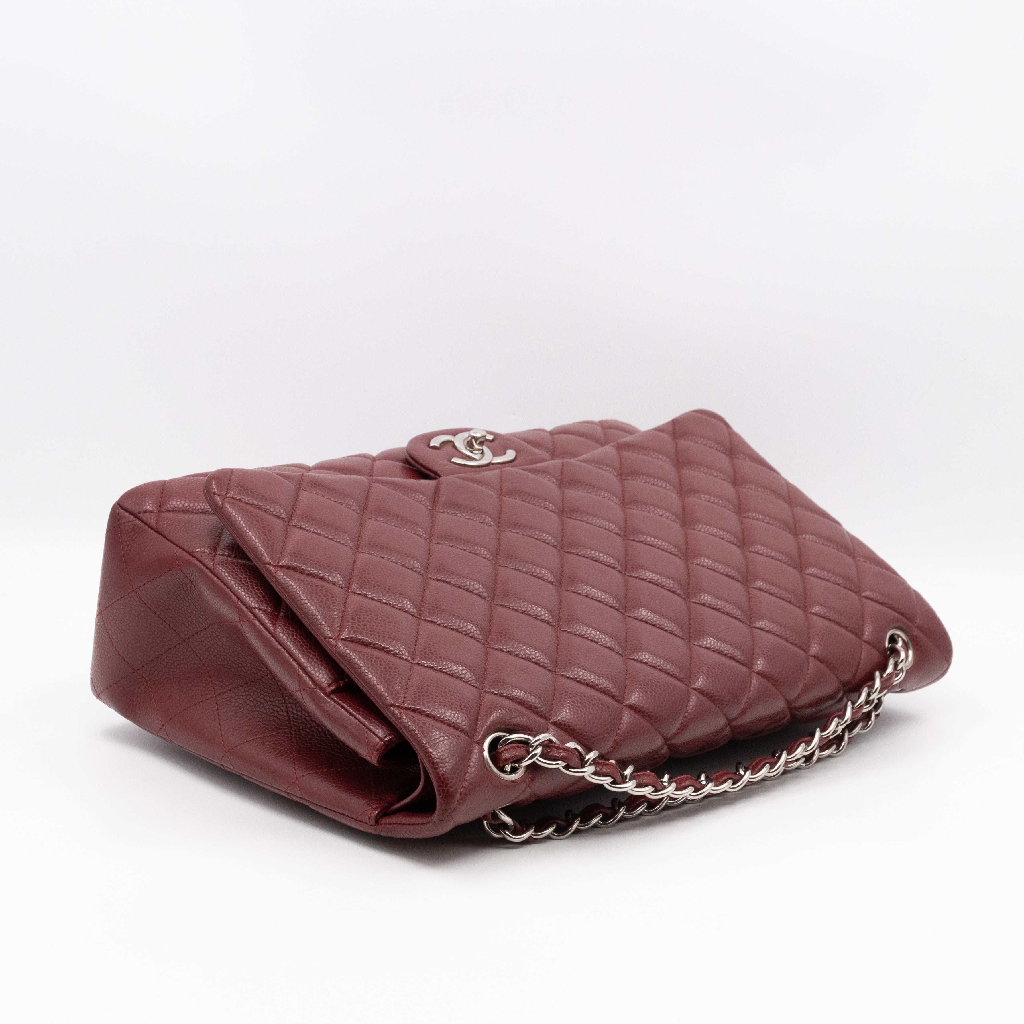 Classic Double Flap Maxi Burgundy Caviar Leather Silver