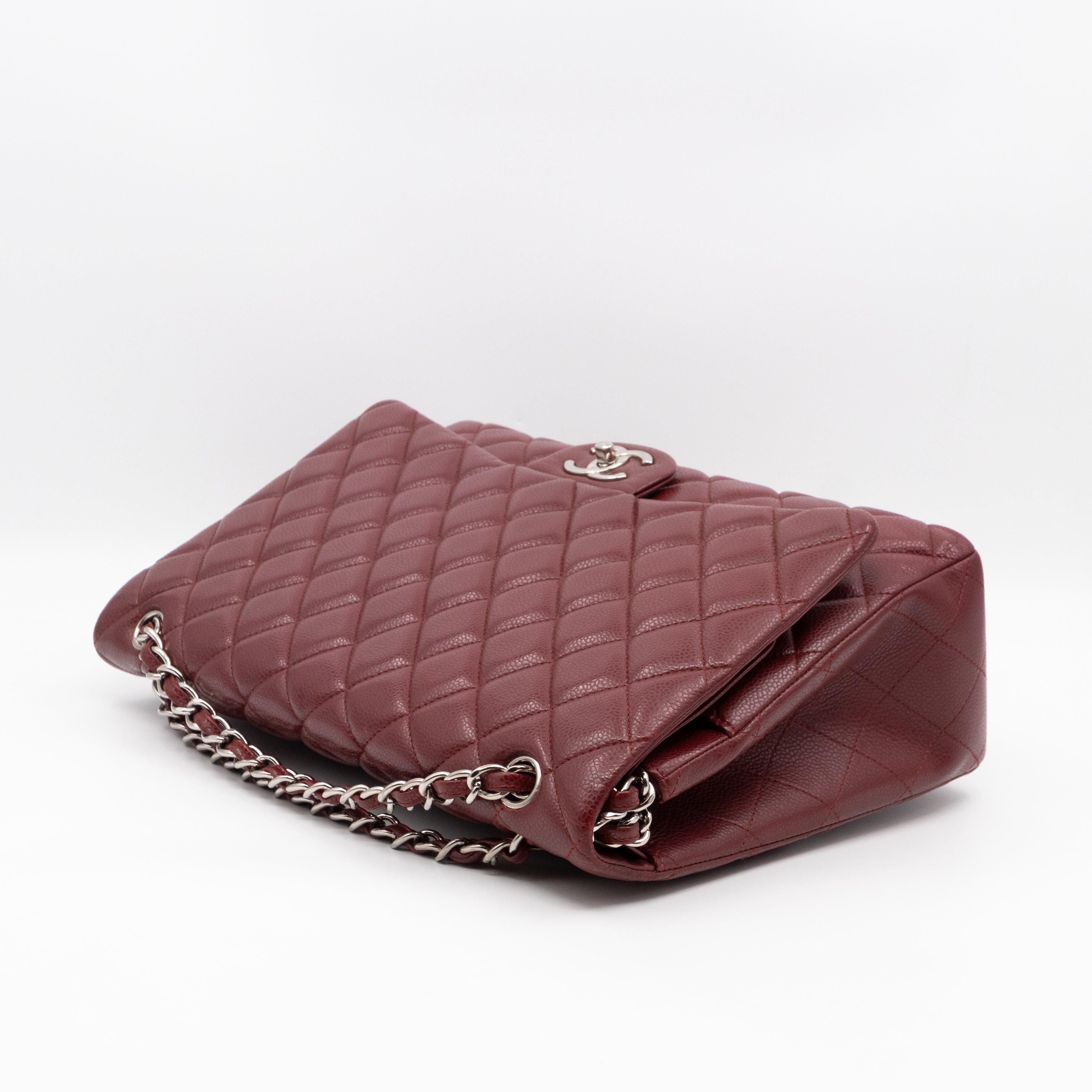 Classic Double Flap Maxi Burgundy Caviar Leather Silver