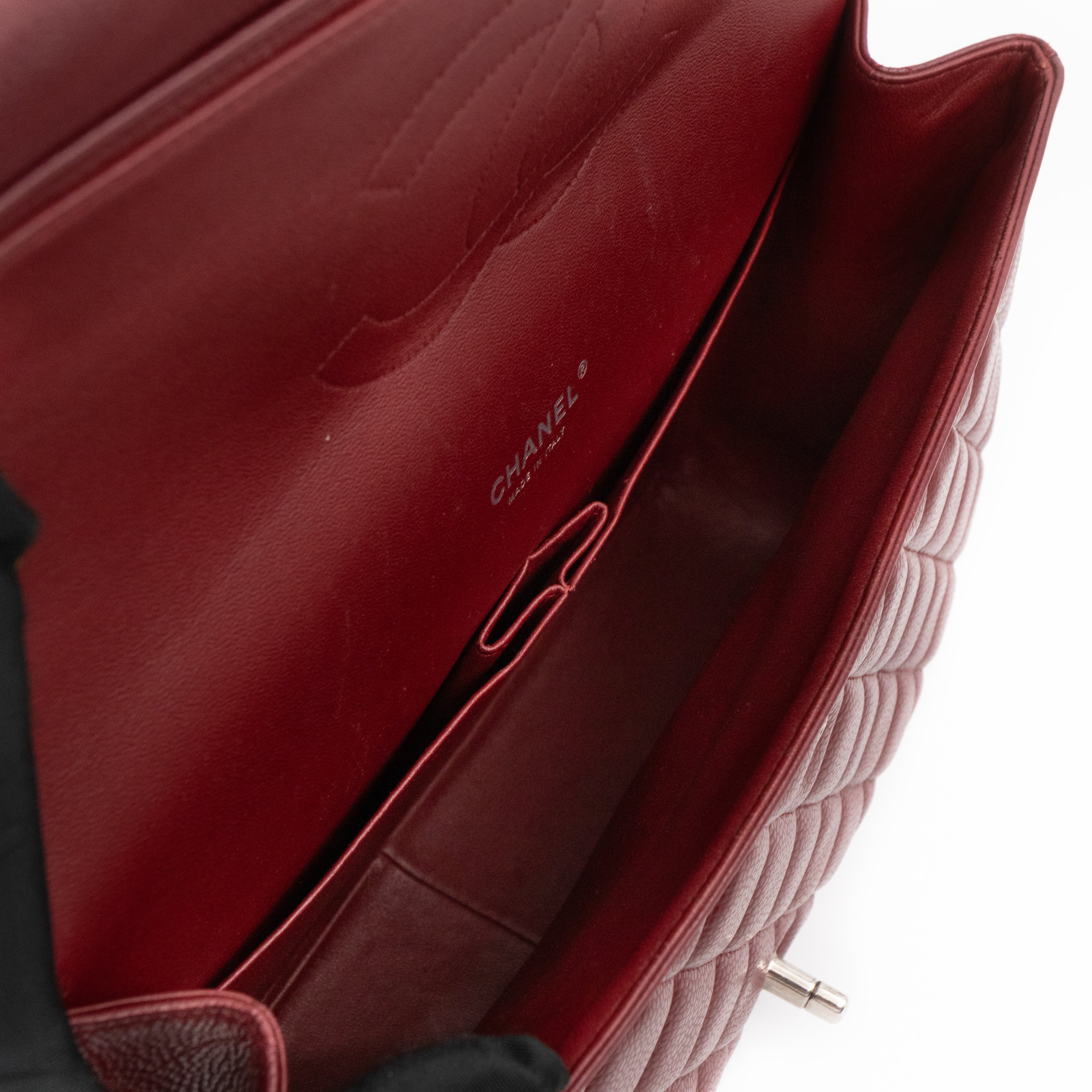 Classic Double Flap Maxi Burgundy Caviar Leather Silver