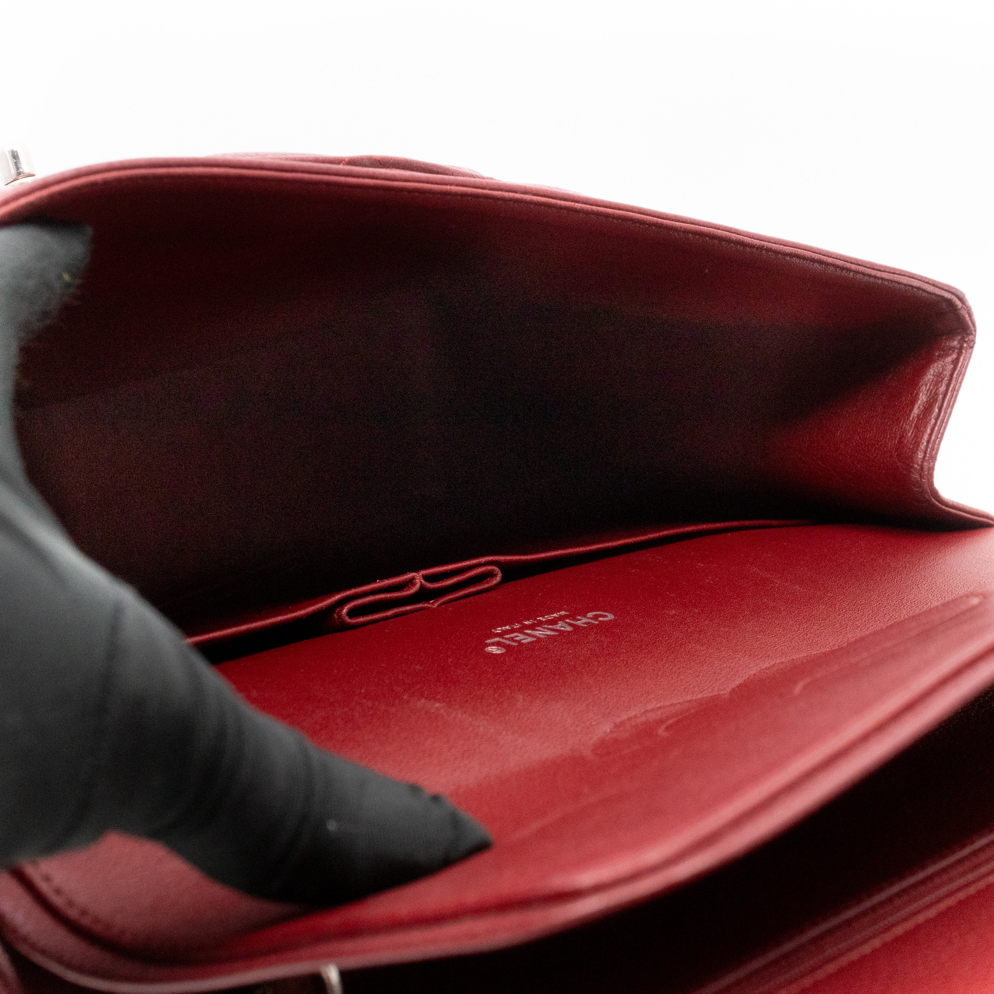 Classic Double Flap Maxi Burgundy Caviar Leather Silver