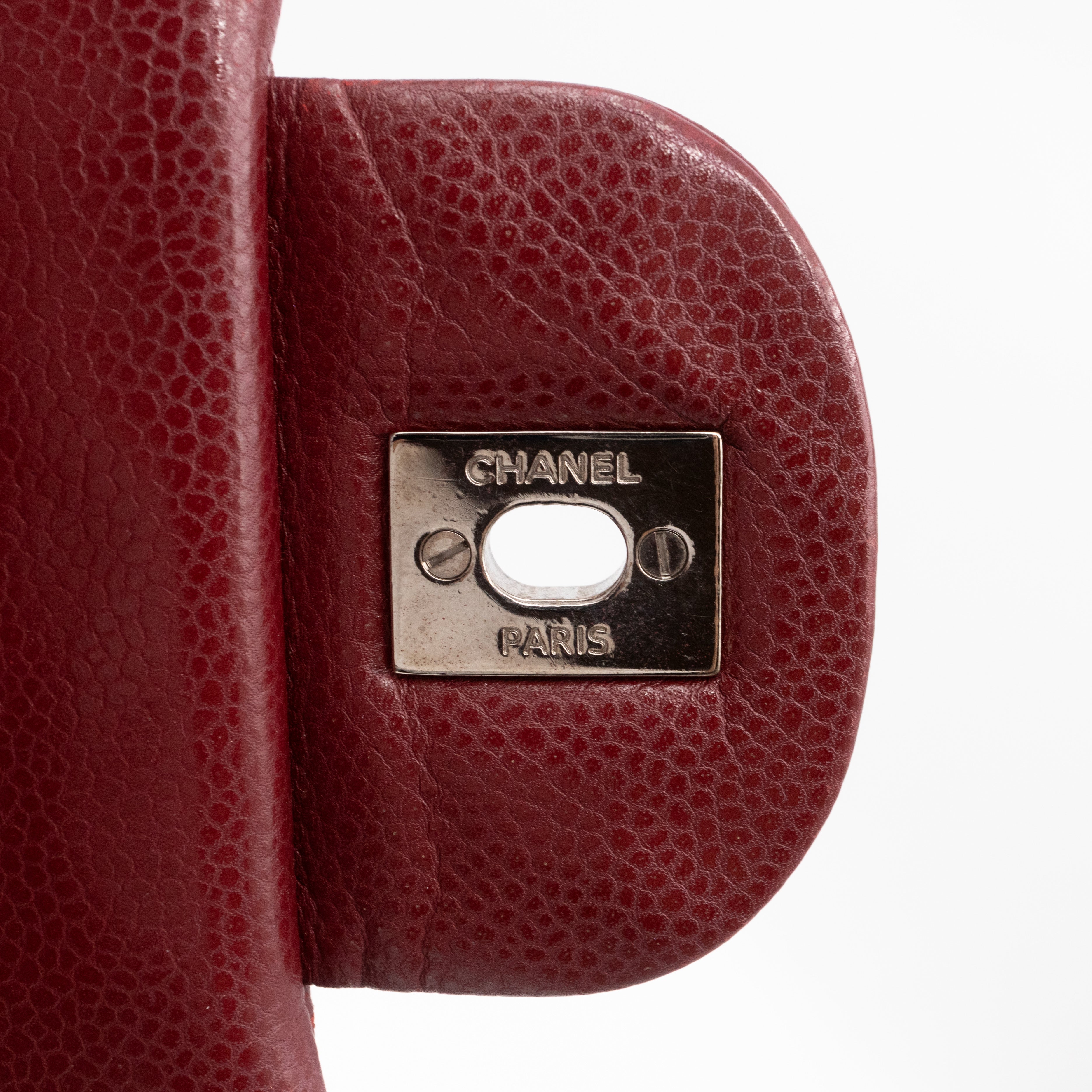 Classic Double Flap Maxi Burgundy Caviar Leather Silver