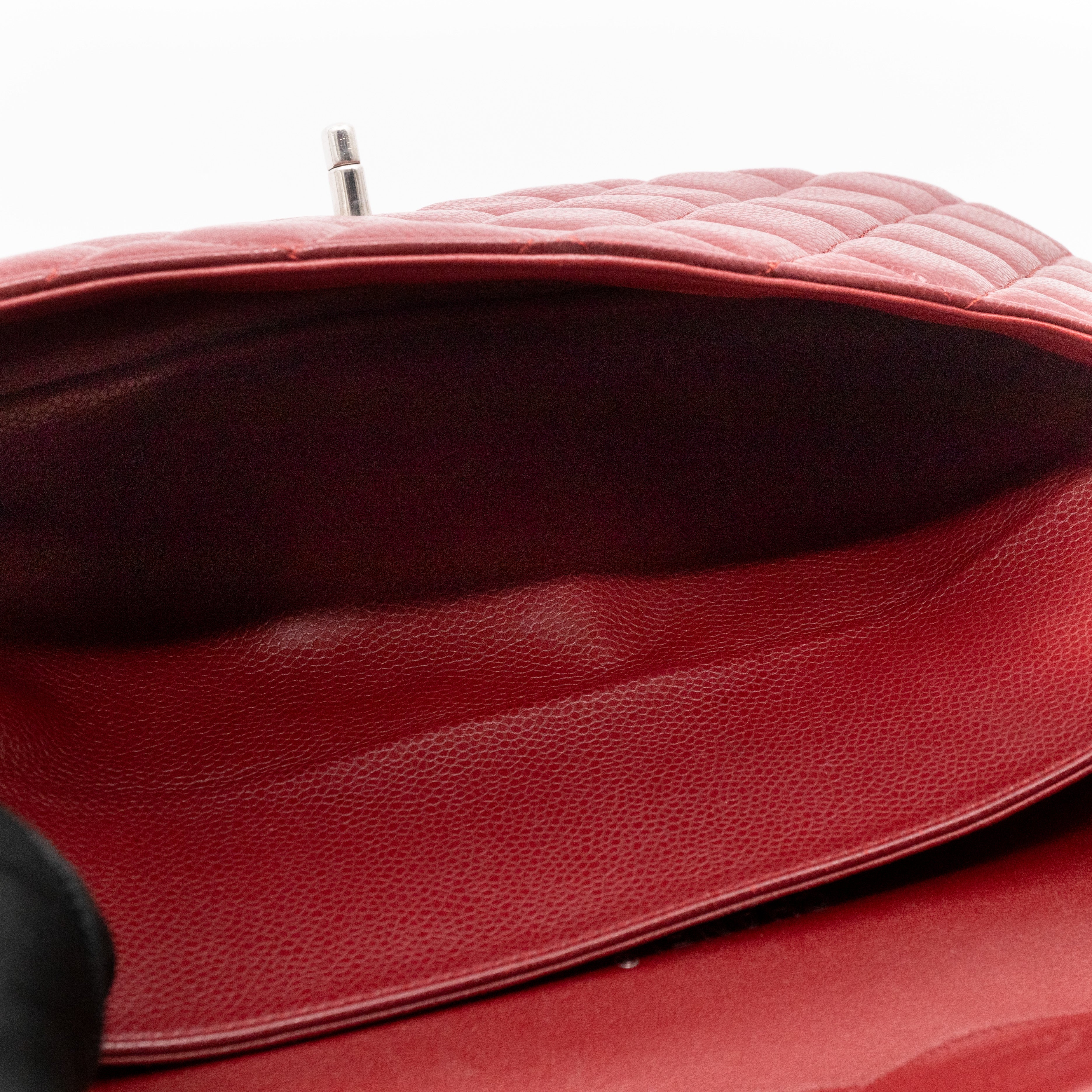 Classic Double Flap Maxi Burgundy Caviar Leather Silver