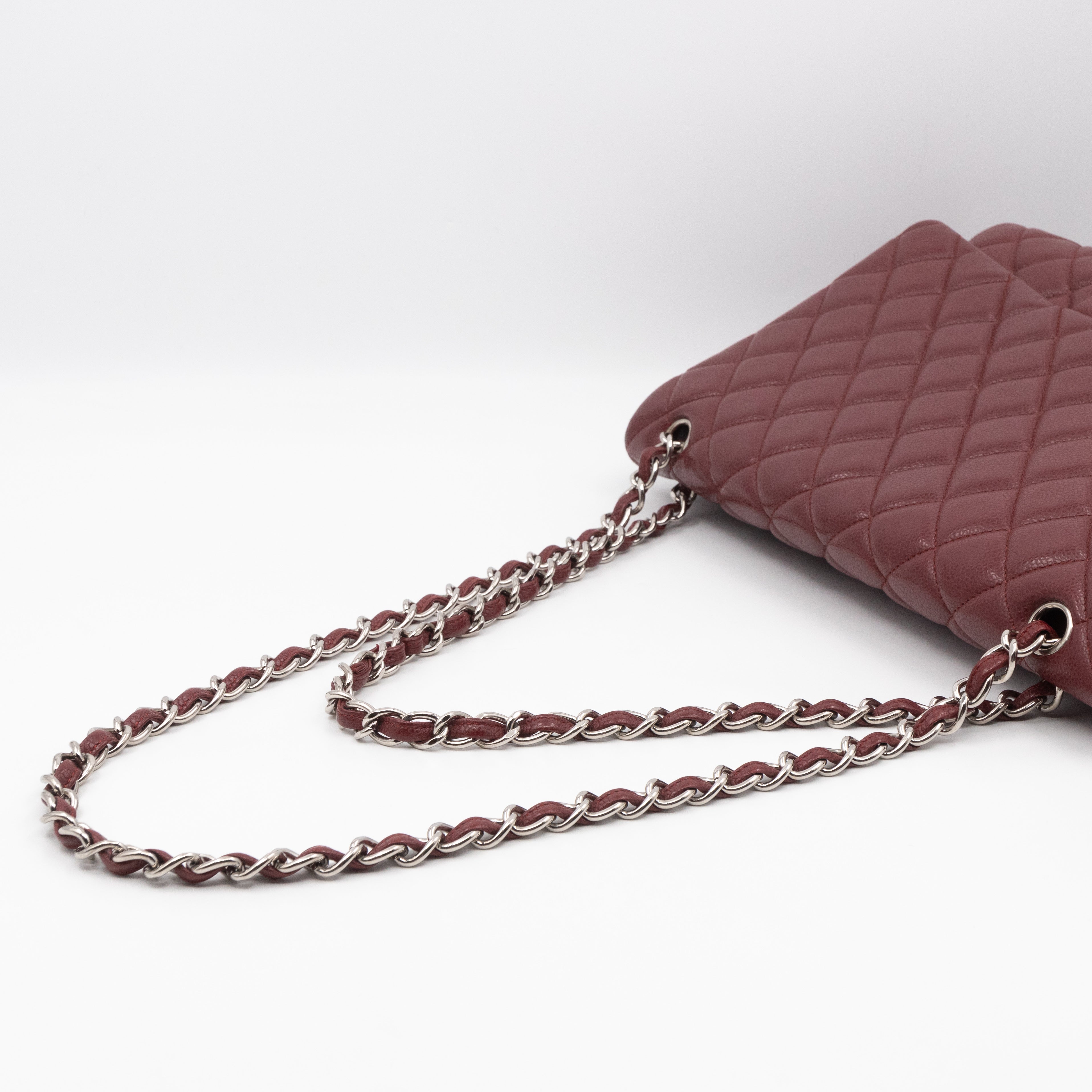 Classic Double Flap Maxi Burgundy Caviar Leather Silver