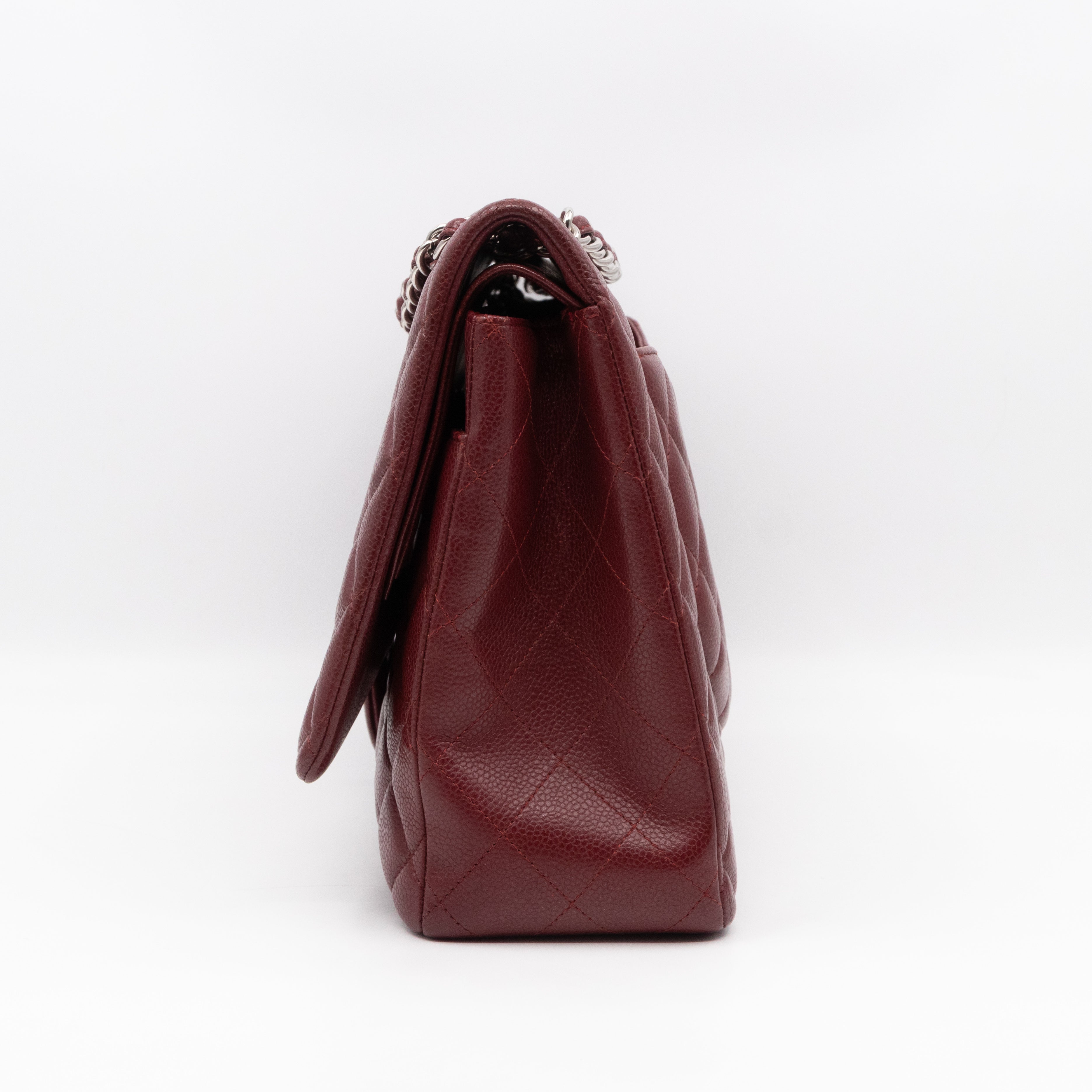 Classic Double Flap Maxi Burgundy Caviar Leather Silver