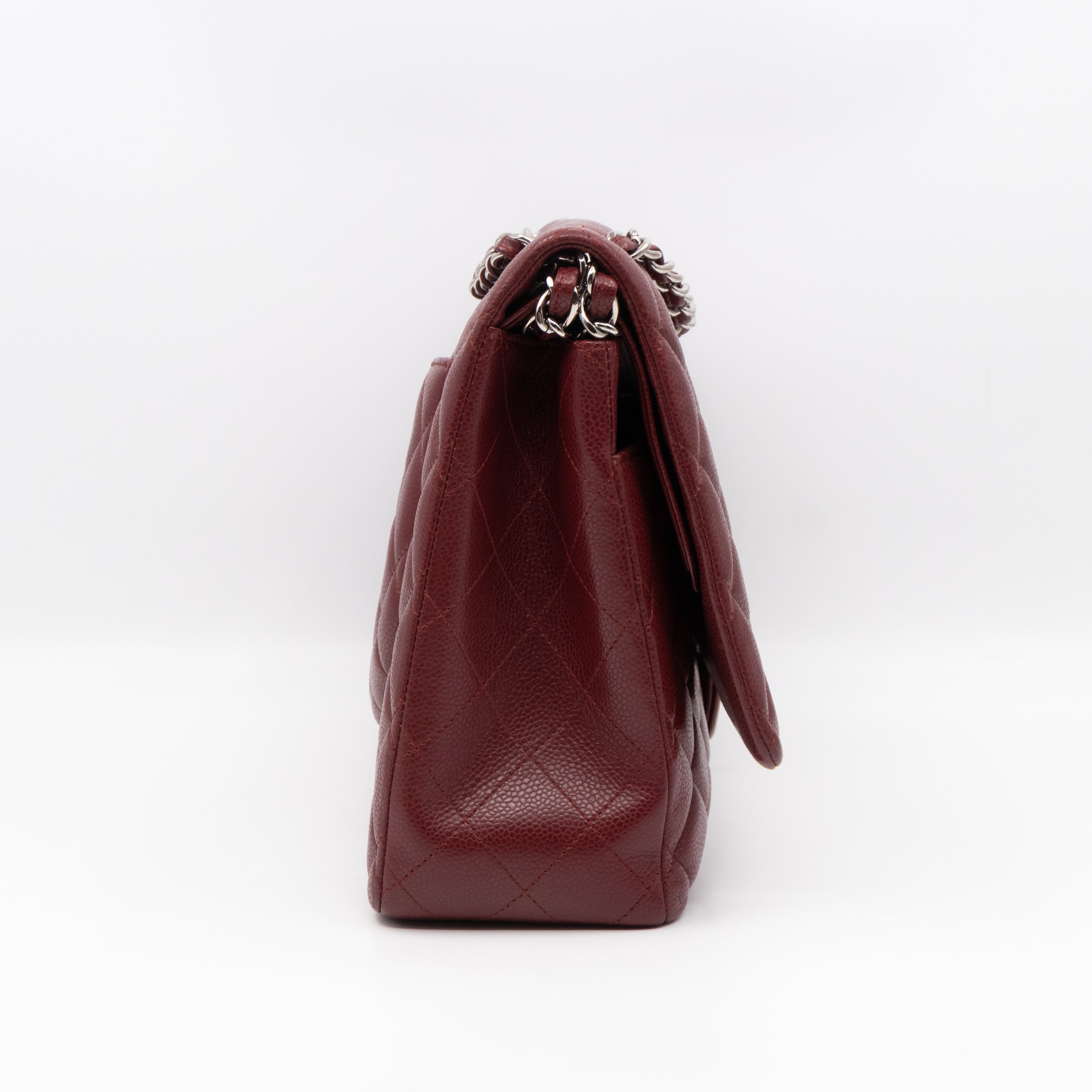 Classic Double Flap Maxi Burgundy Caviar Leather Silver