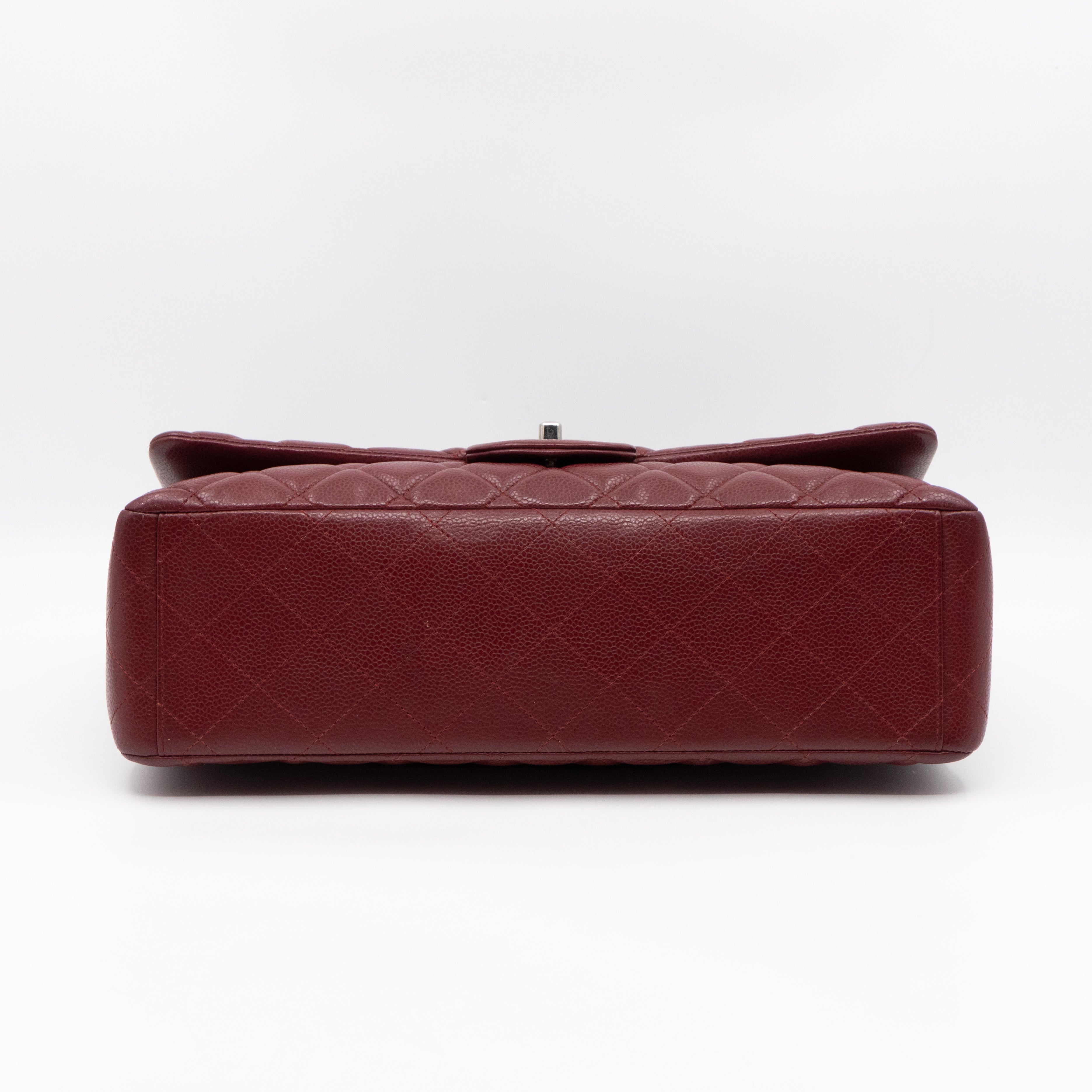 Classic Double Flap Maxi Burgundy Caviar Leather Silver
